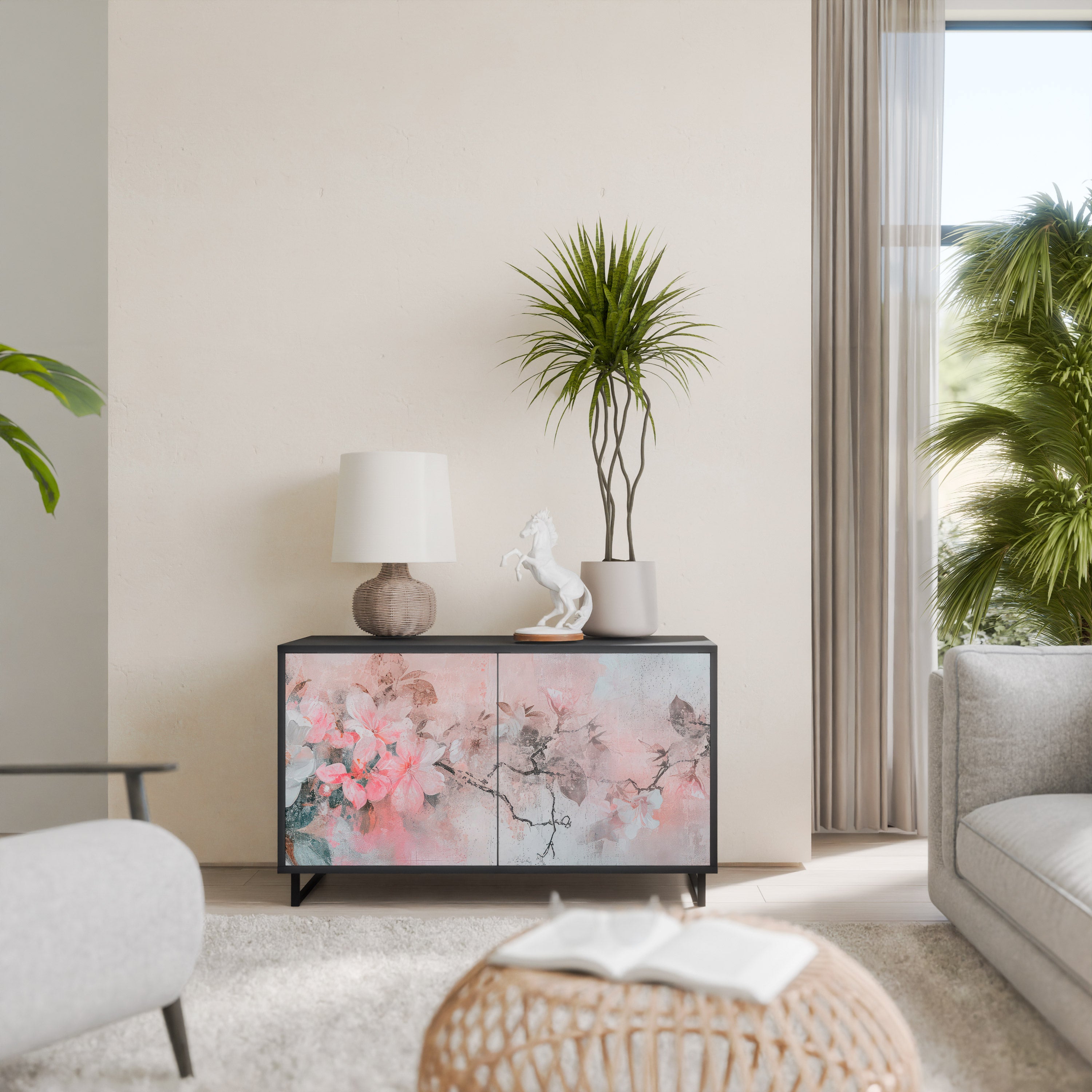 CHERRY BLOSSOM 2-Door Sideboard in Black Finish