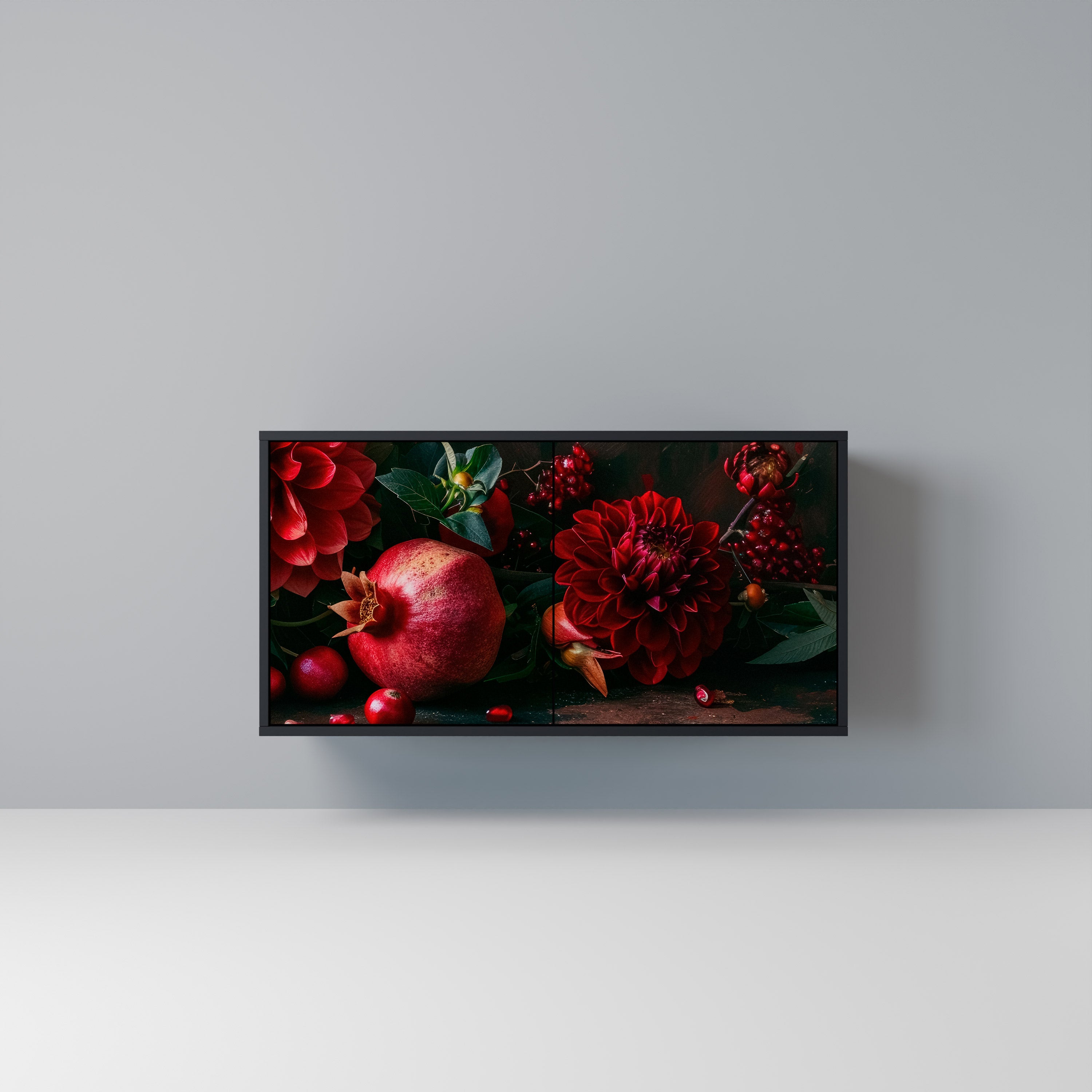 DAHLIAS AND POMEGRANATES 2-Door Sideboard in Black Finish