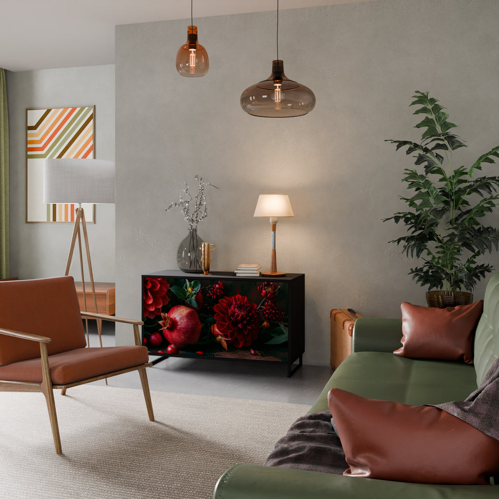 DAHLIAS AND POMEGRANATES 2-Door Sideboard in Black Finish