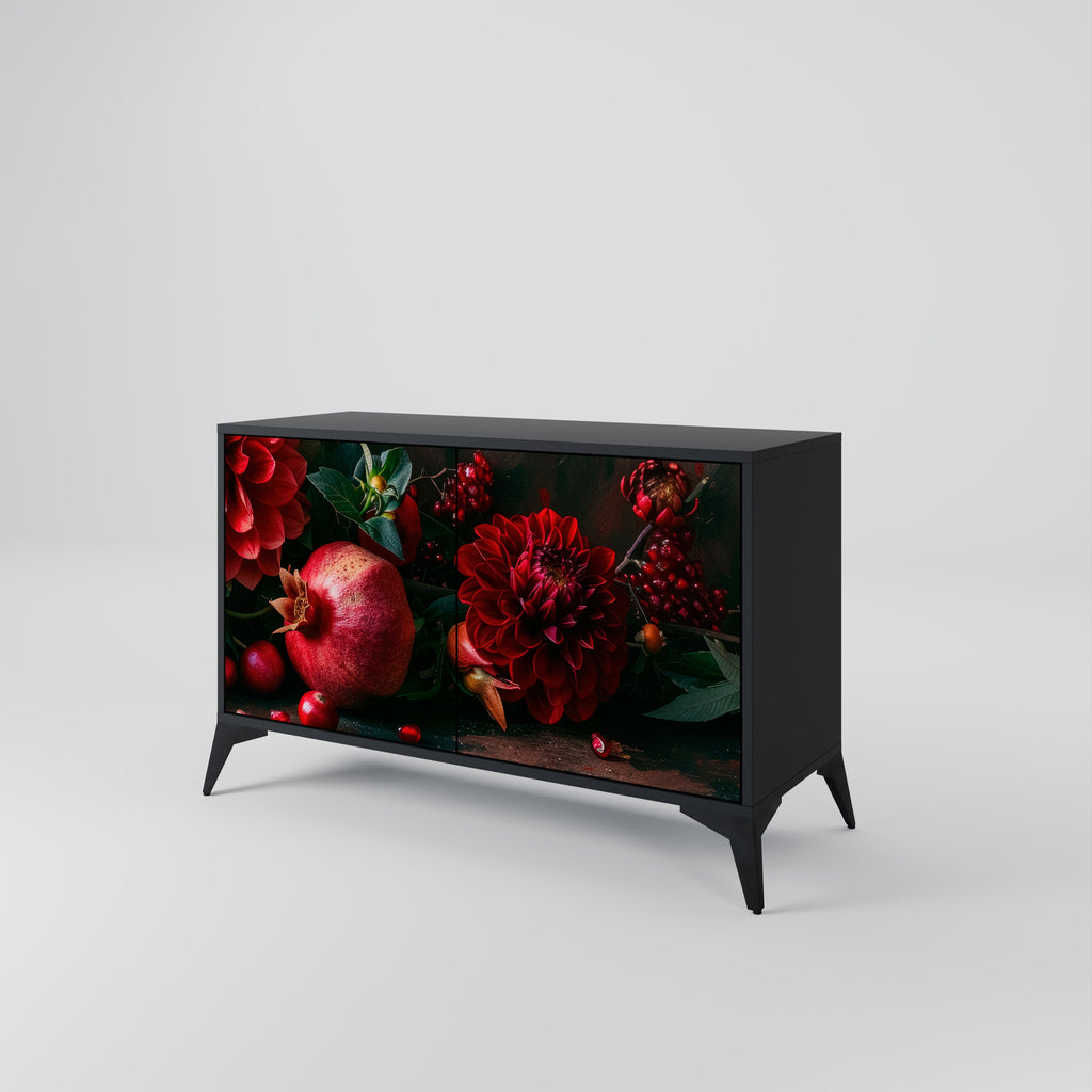 DAHLIAS AND POMEGRANATES 2-Door Sideboard in Black Finish