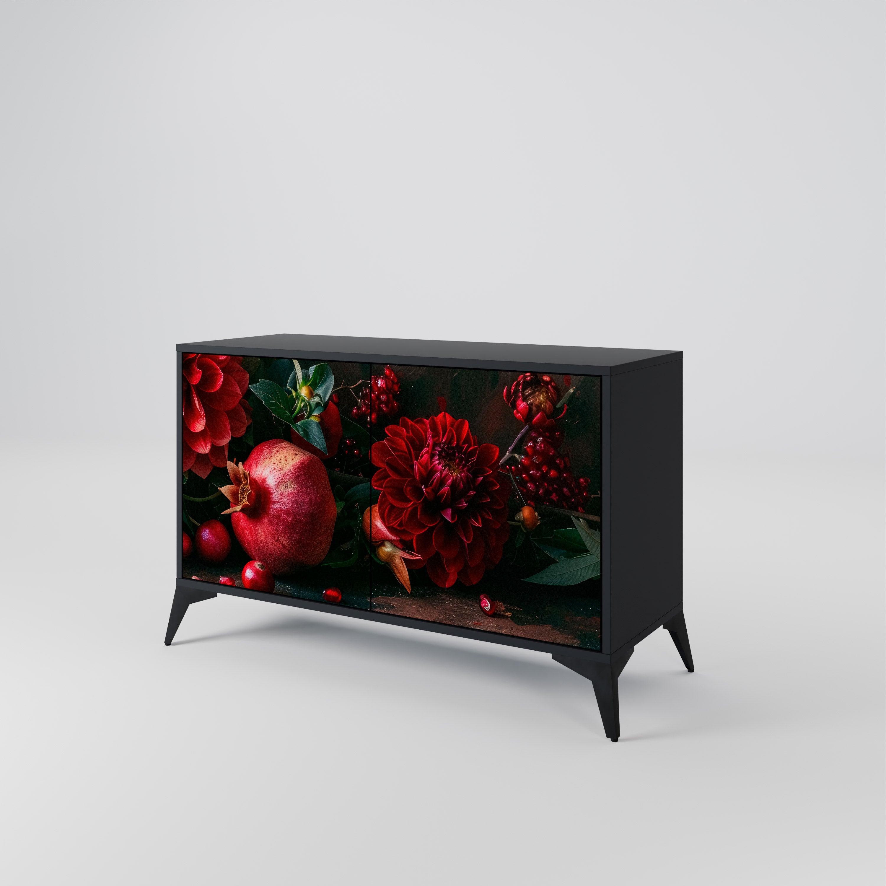 DAHLIAS AND POMEGRANATES 2-Door Sideboard in Black Finish