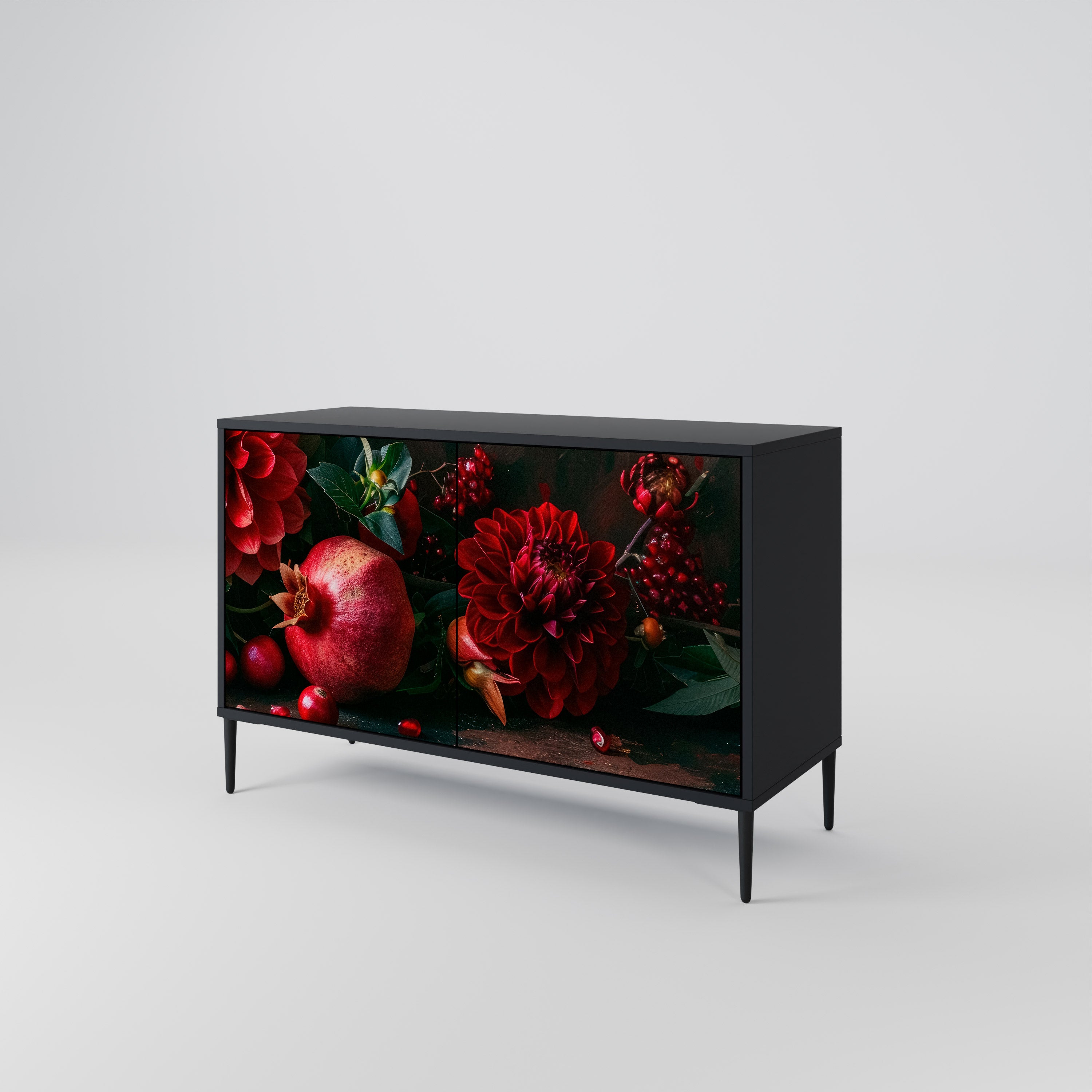 DAHLIAS AND POMEGRANATES 2-Door Sideboard in Black Finish
