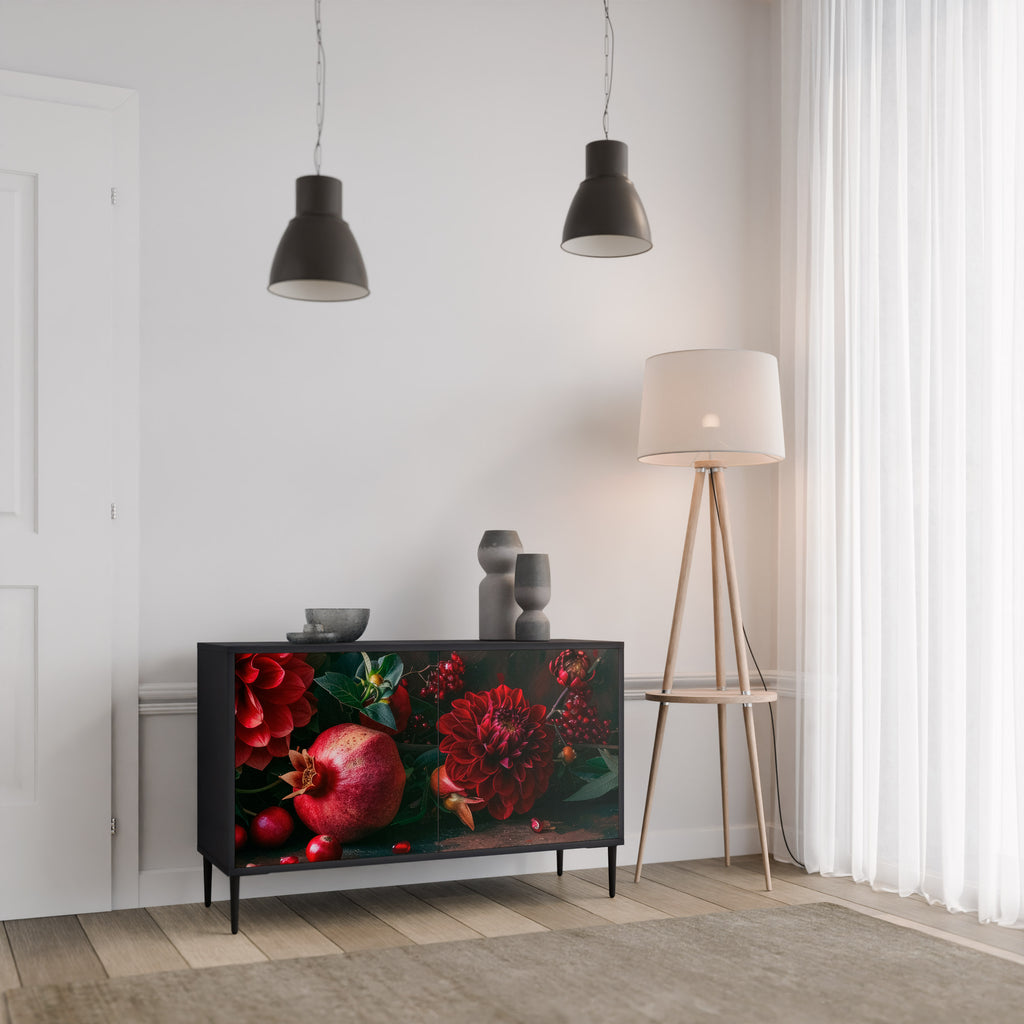 DAHLIAS AND POMEGRANATES 2-Door Sideboard in Black Finish