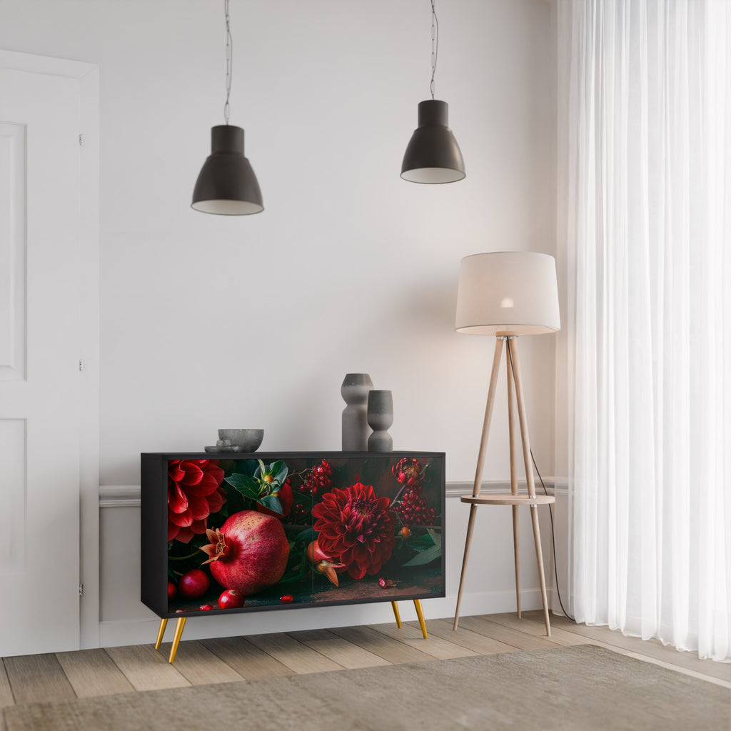 DAHLIAS AND POMEGRANATES 2-Door Sideboard in Black Finish