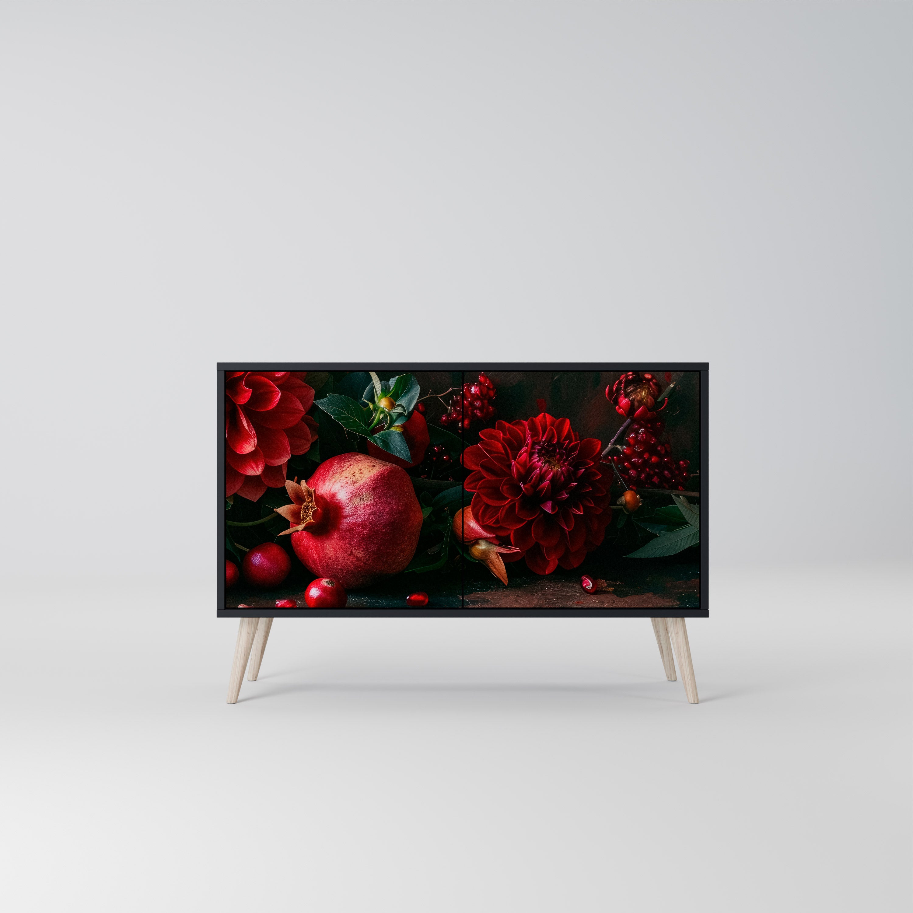DAHLIAS AND POMEGRANATES 2-Door Sideboard in Black Finish
