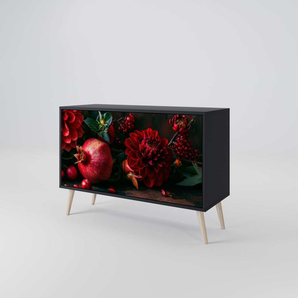 DAHLIAS AND POMEGRANATES 2-Door Sideboard in Black Finish