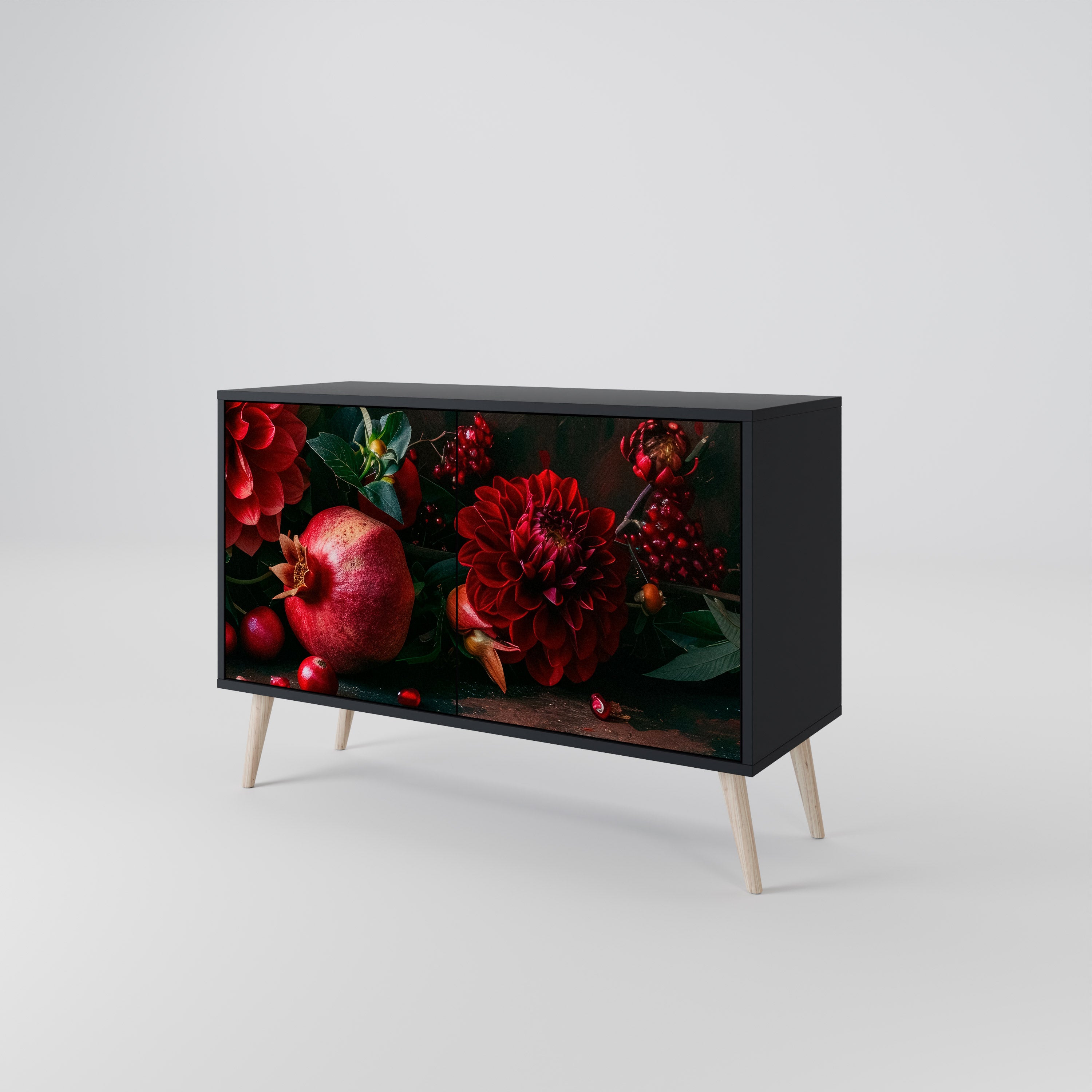 DAHLIAS AND POMEGRANATES 2-Door Sideboard in Black Finish