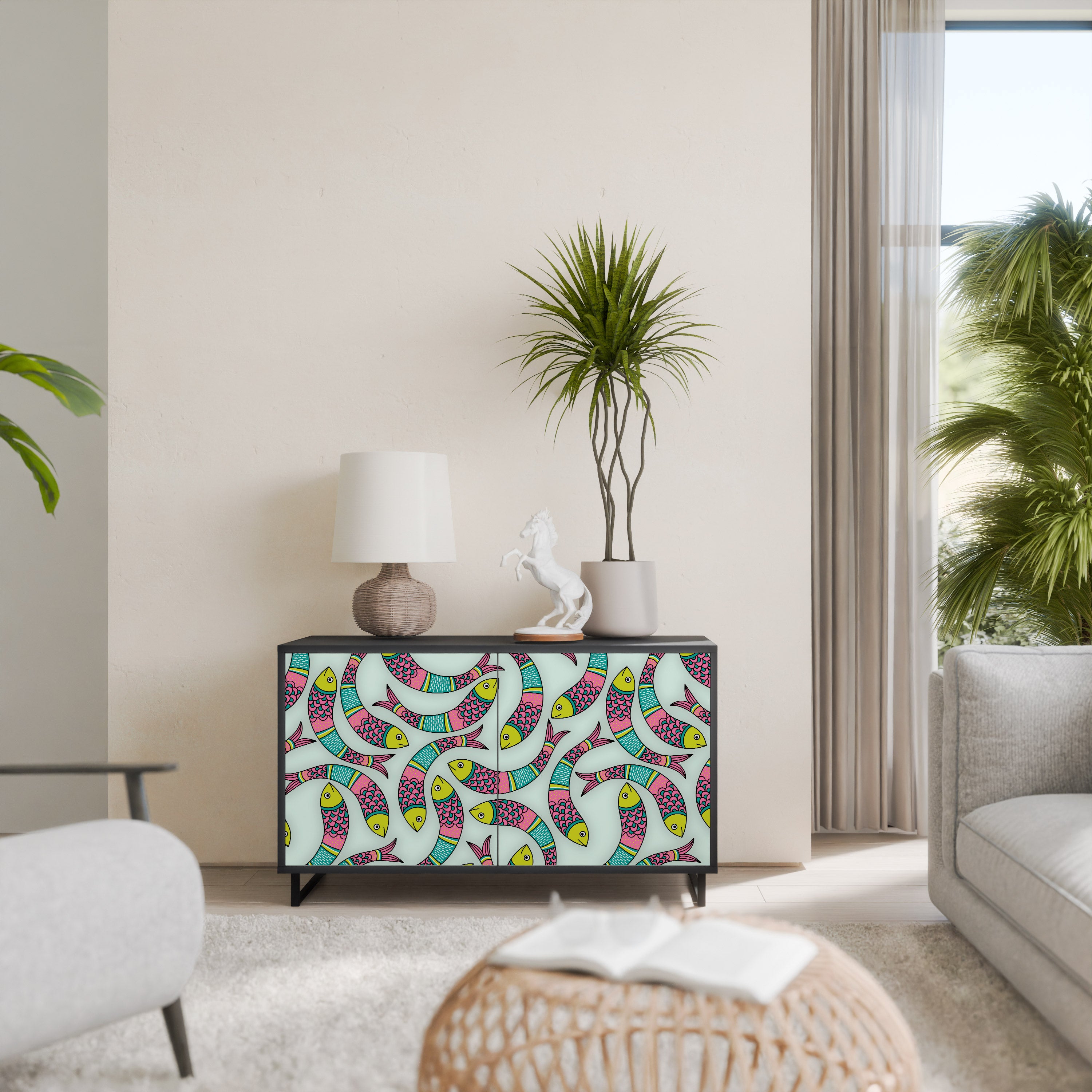 INDIAN FISH 2-Door Sideboard in Black Finish