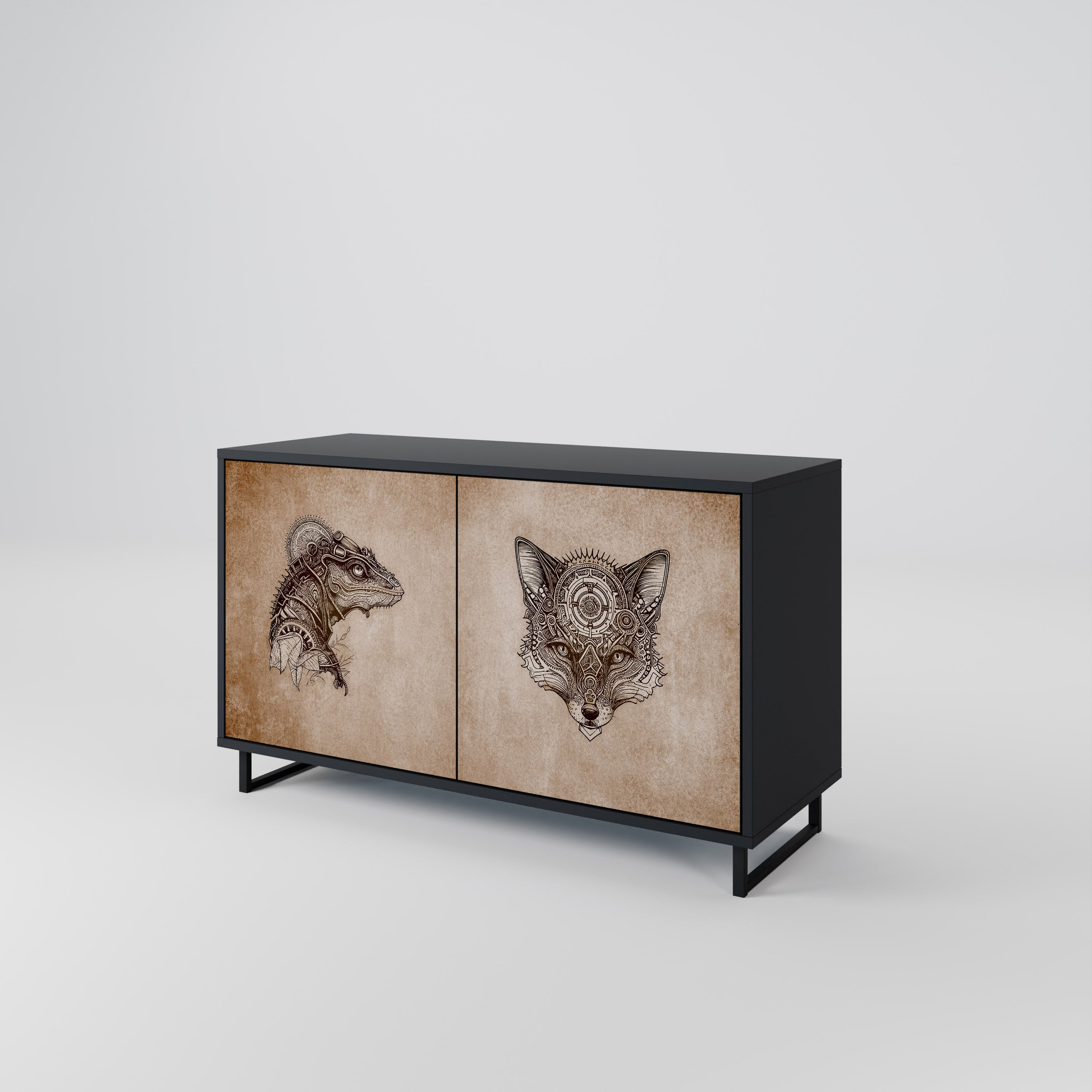 STEAMPUNK CLAN 2-Door Sideboard in Black Finish