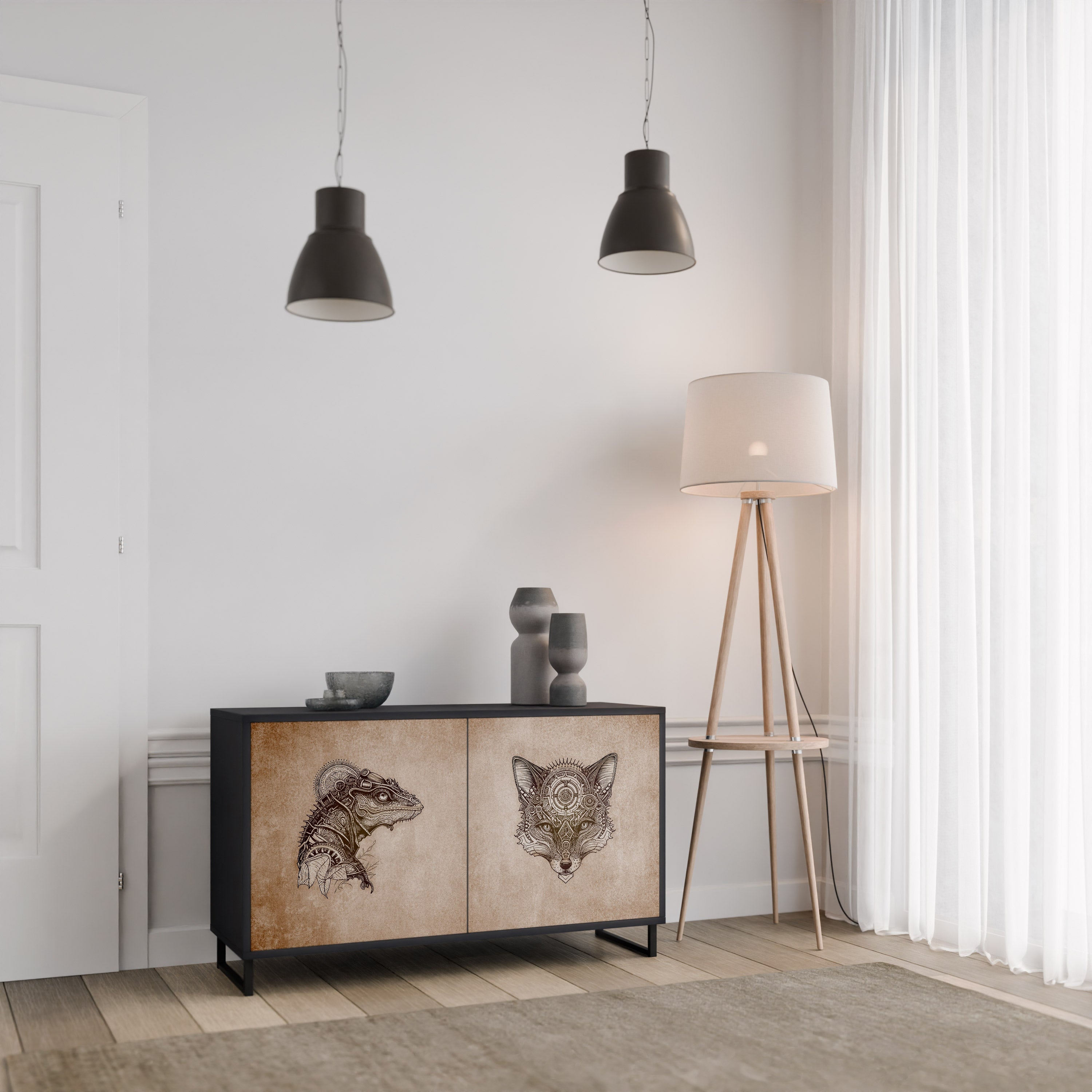 STEAMPUNK CLAN 2-Door Sideboard in Black Finish