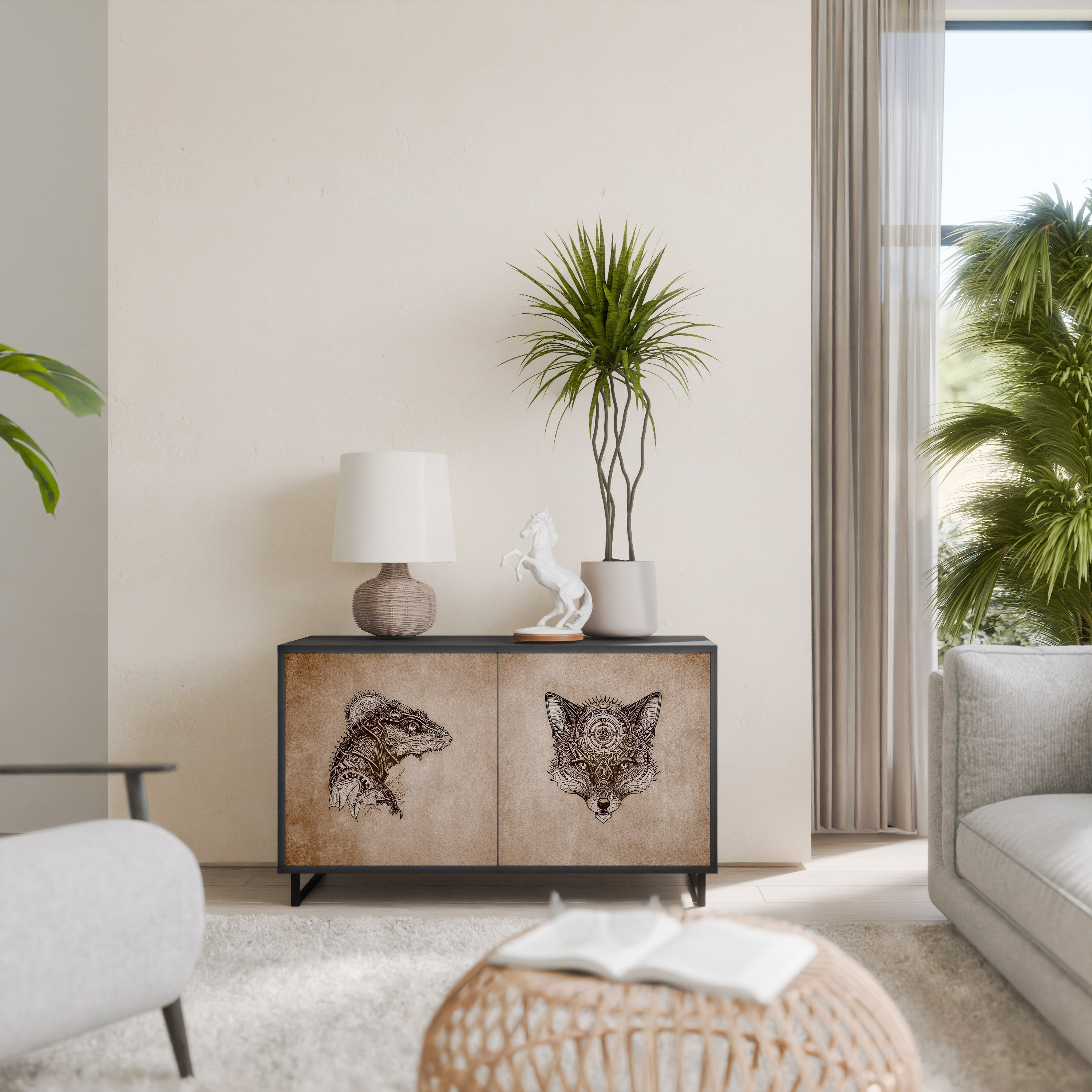 STEAMPUNK CLAN 2-Door Sideboard in Black Finish