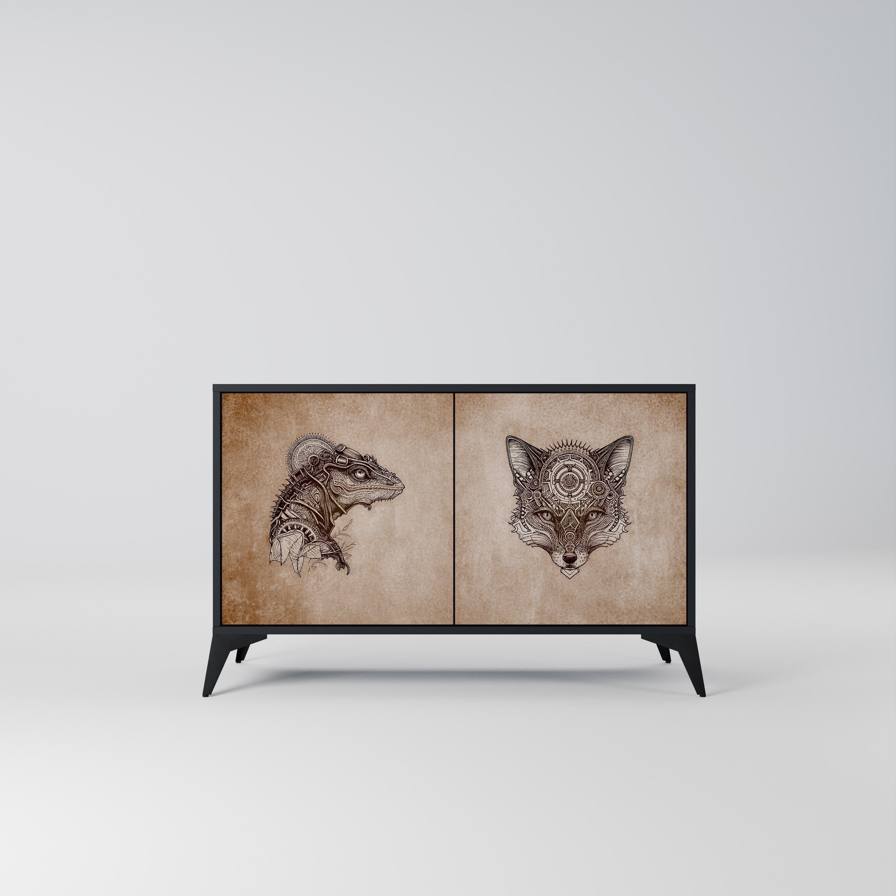 STEAMPUNK CLAN 2-Door Sideboard in Black Finish