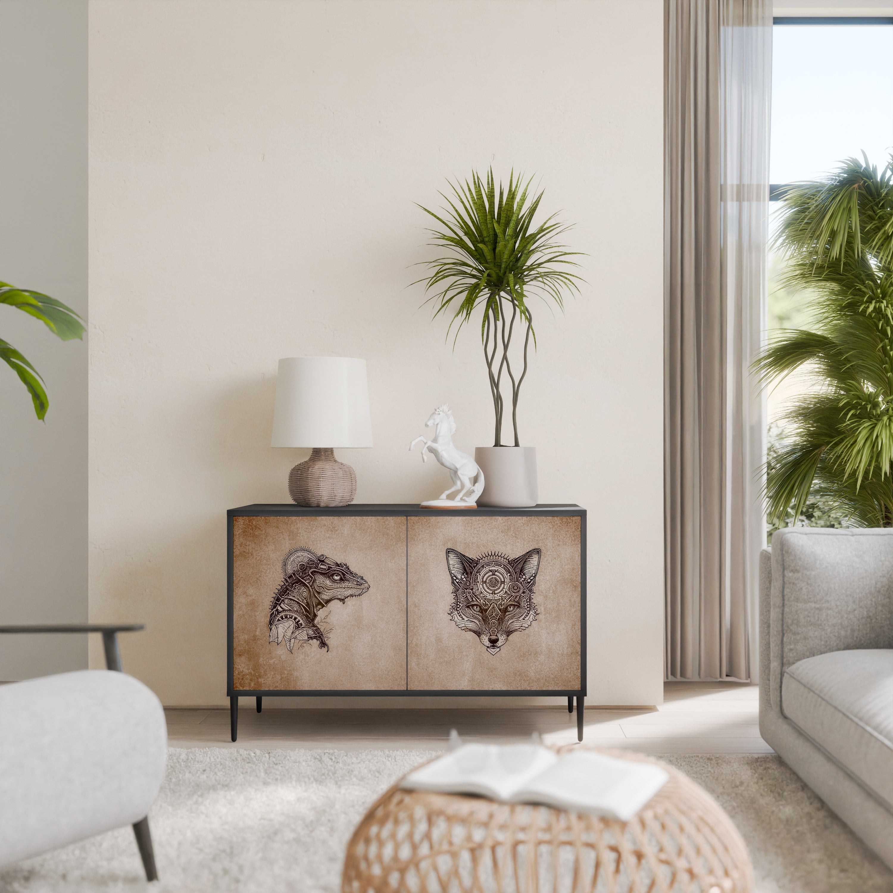 STEAMPUNK CLAN 2-Door Sideboard in Black Finish