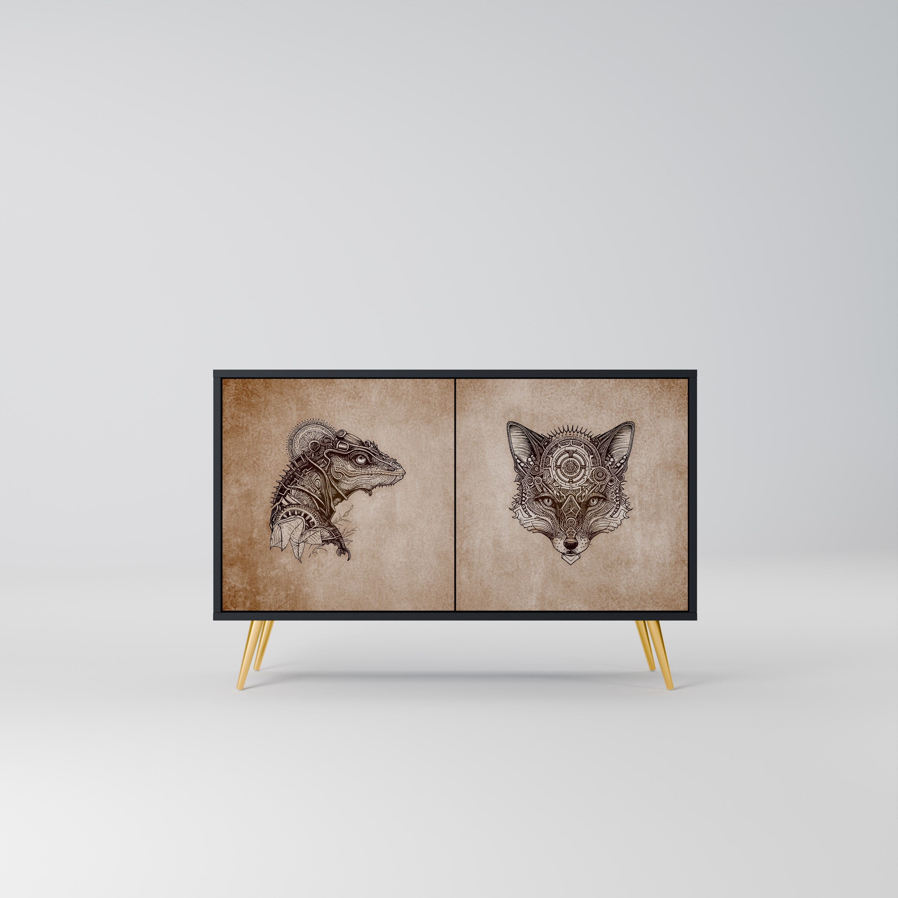 STEAMPUNK CLAN 2-Door Sideboard in Black Finish