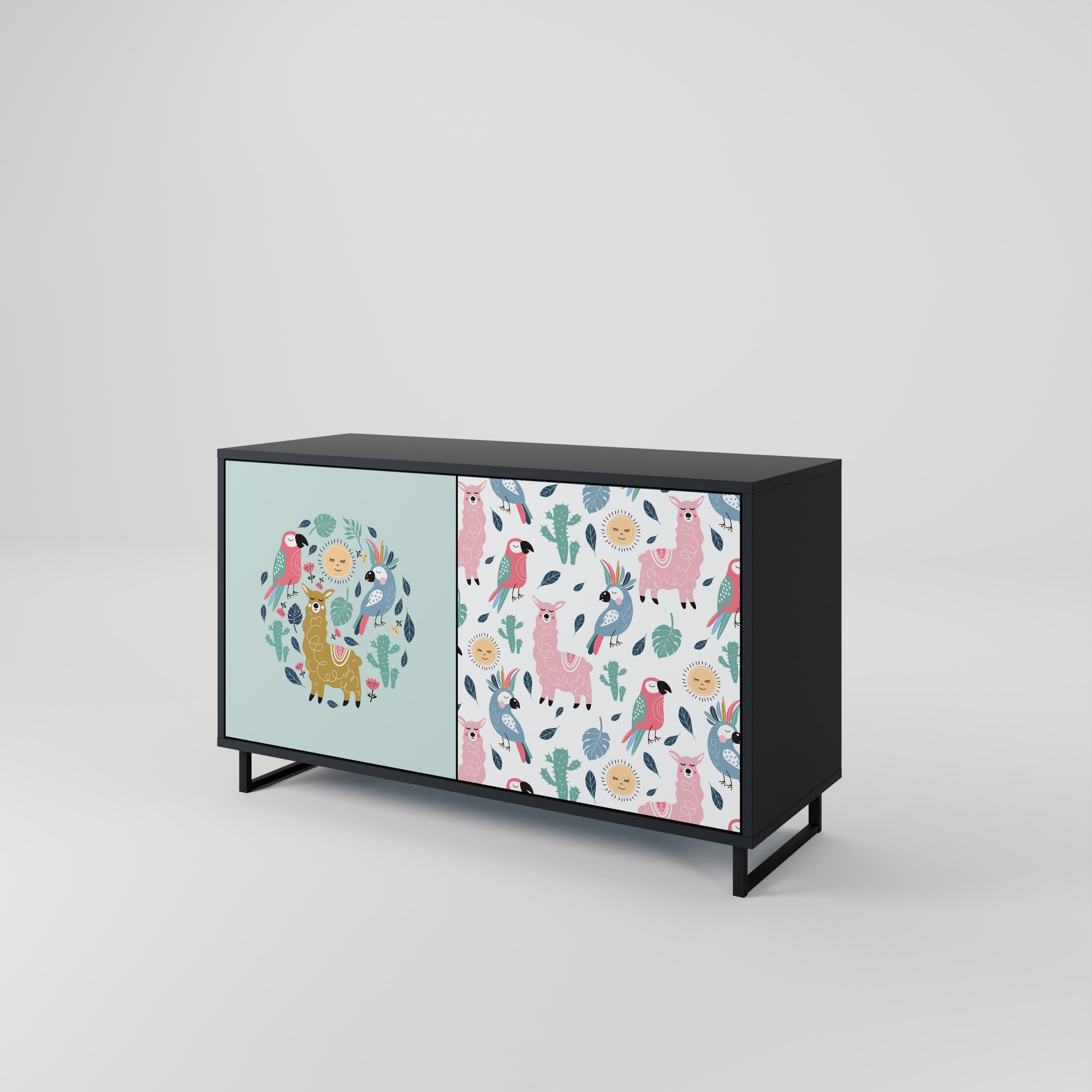 COLORFUL ALPACAS 2-Door Sideboard in Black Finish