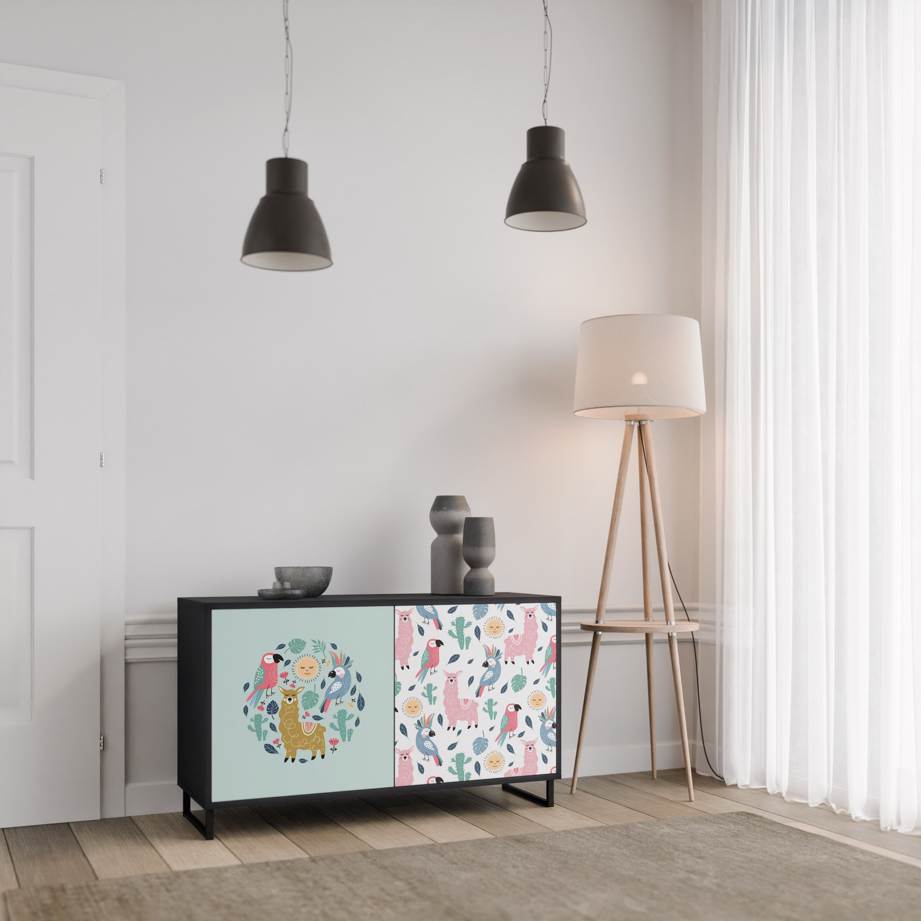 COLORFUL ALPACAS 2-Door Sideboard in Black Finish