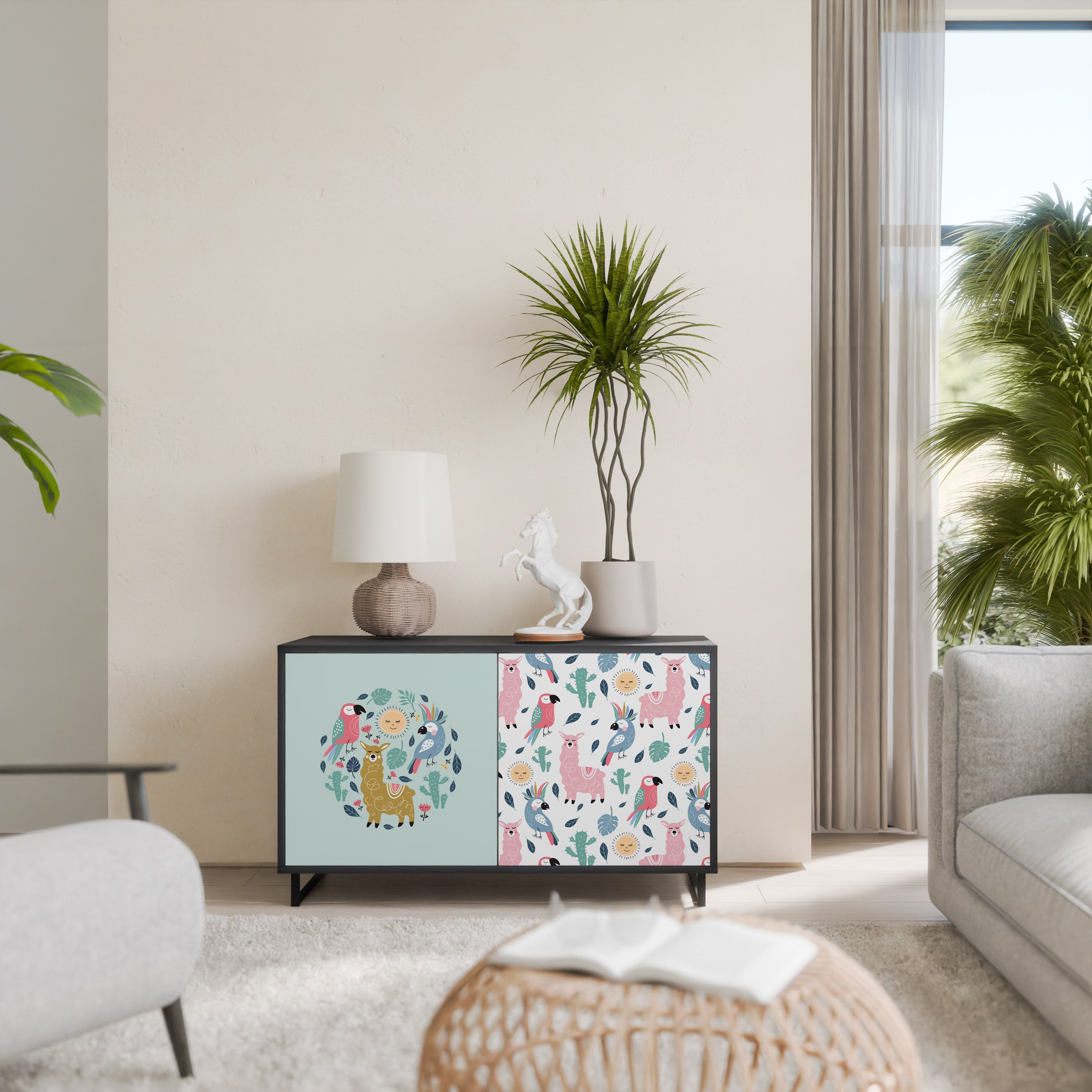 COLORFUL ALPACAS 2-Door Sideboard in Black Finish