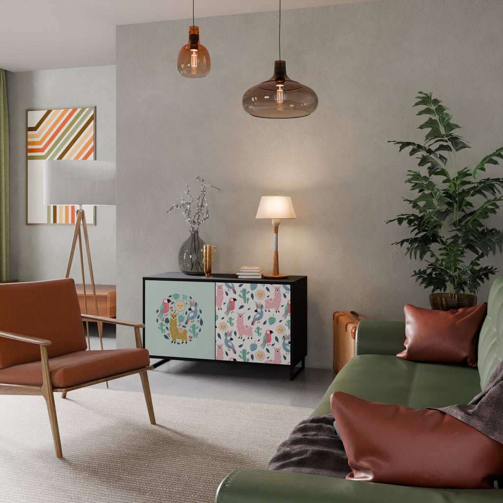 Aparador de 2 puertas COLORFUL ALPACAS en acabado negro