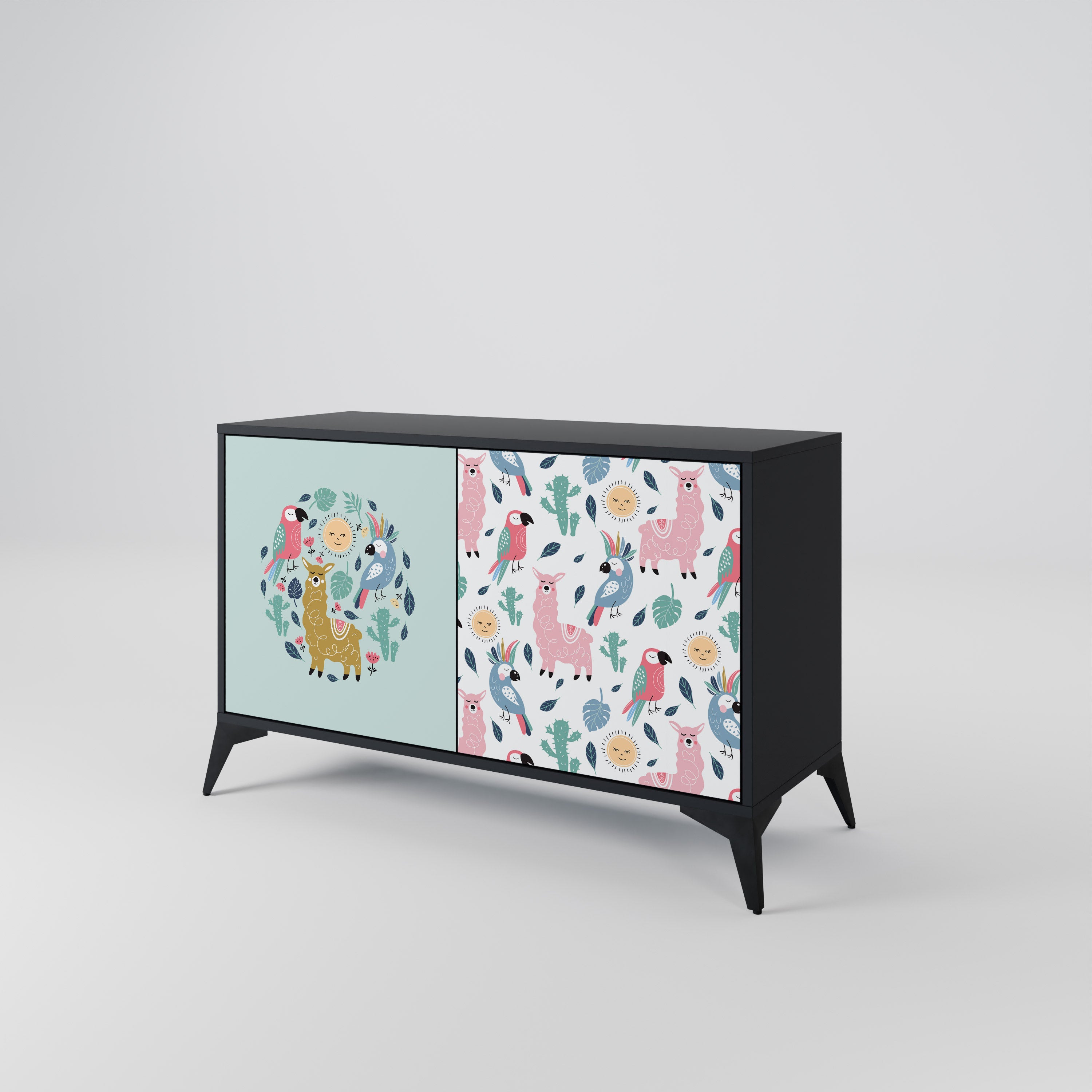COLORFUL ALPACAS 2-Door Sideboard in Black Finish