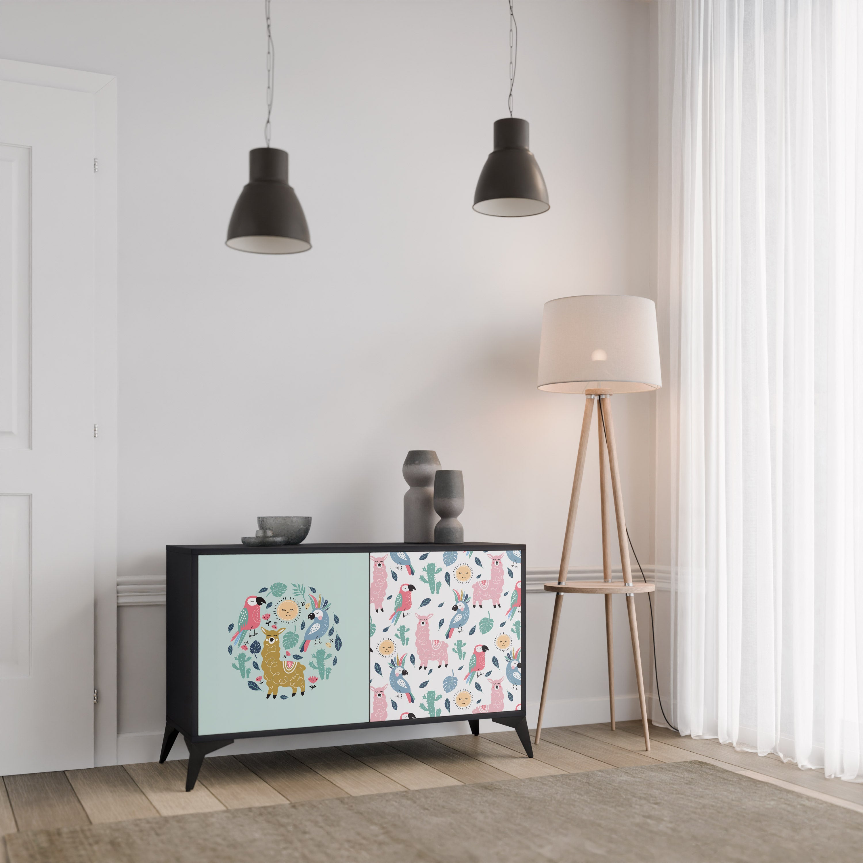 COLORFUL ALPACAS 2-Door Sideboard in Black Finish