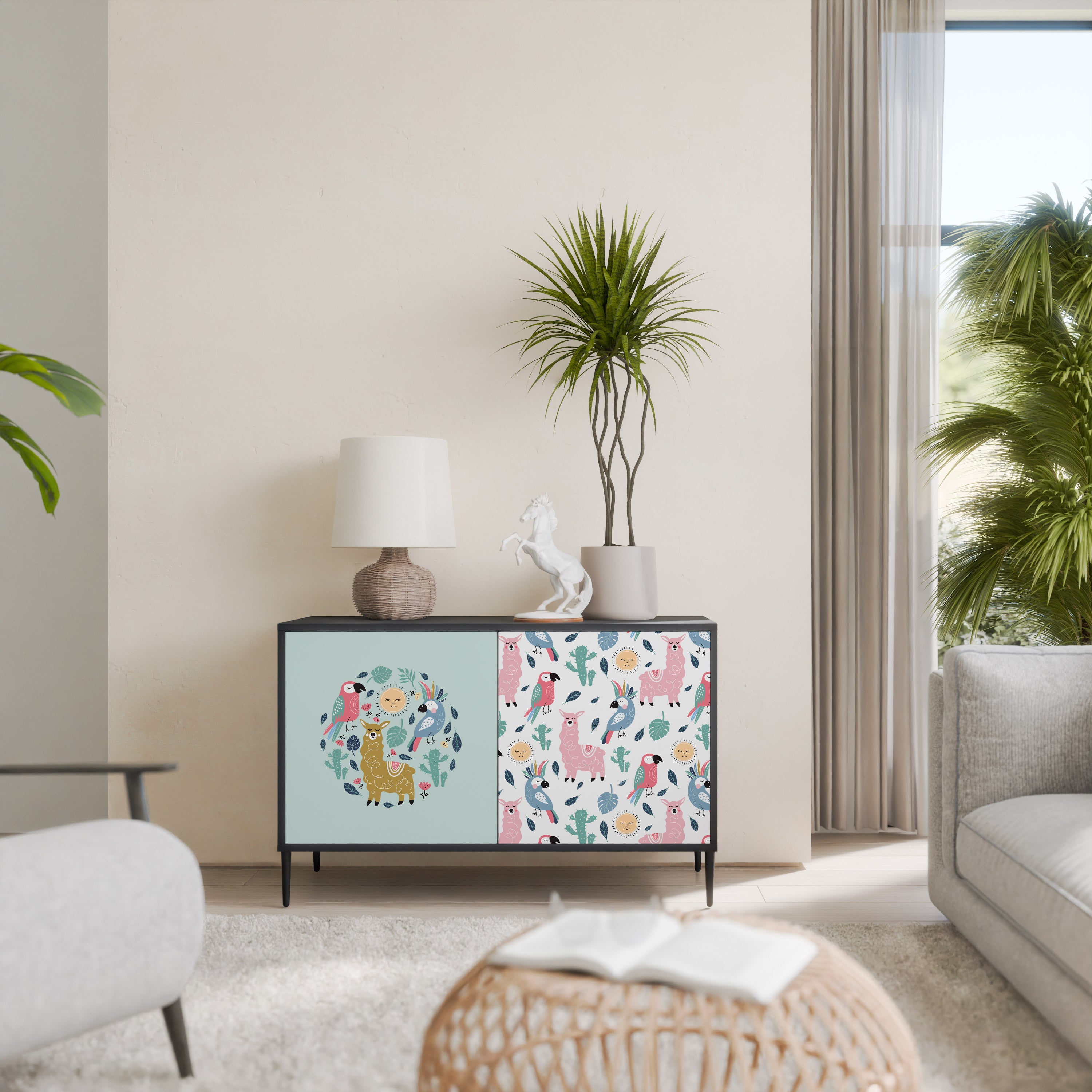 COLORFUL ALPACAS 2-Door Sideboard in Black Finish