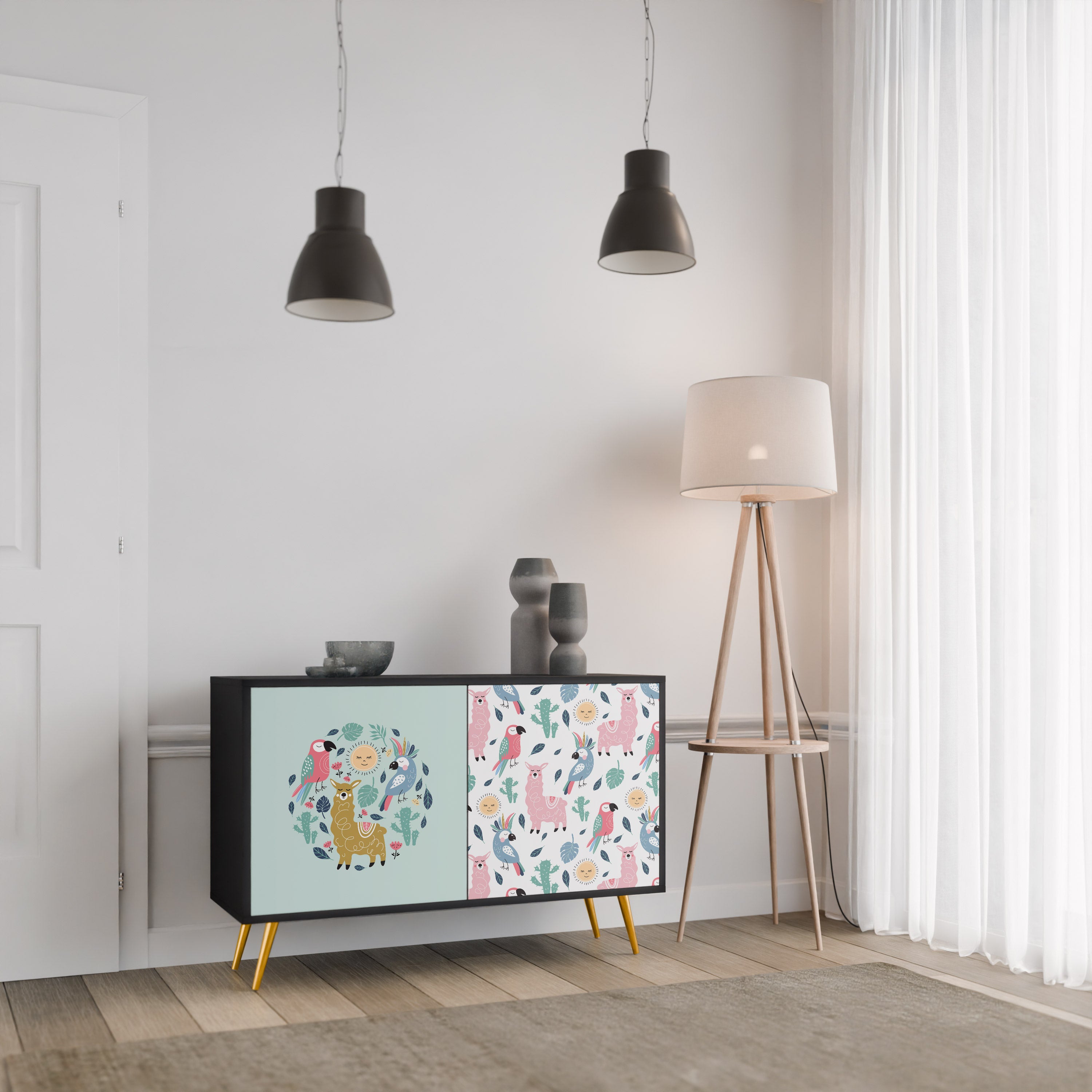 COLORFUL ALPACAS 2-Door Sideboard in Black Finish