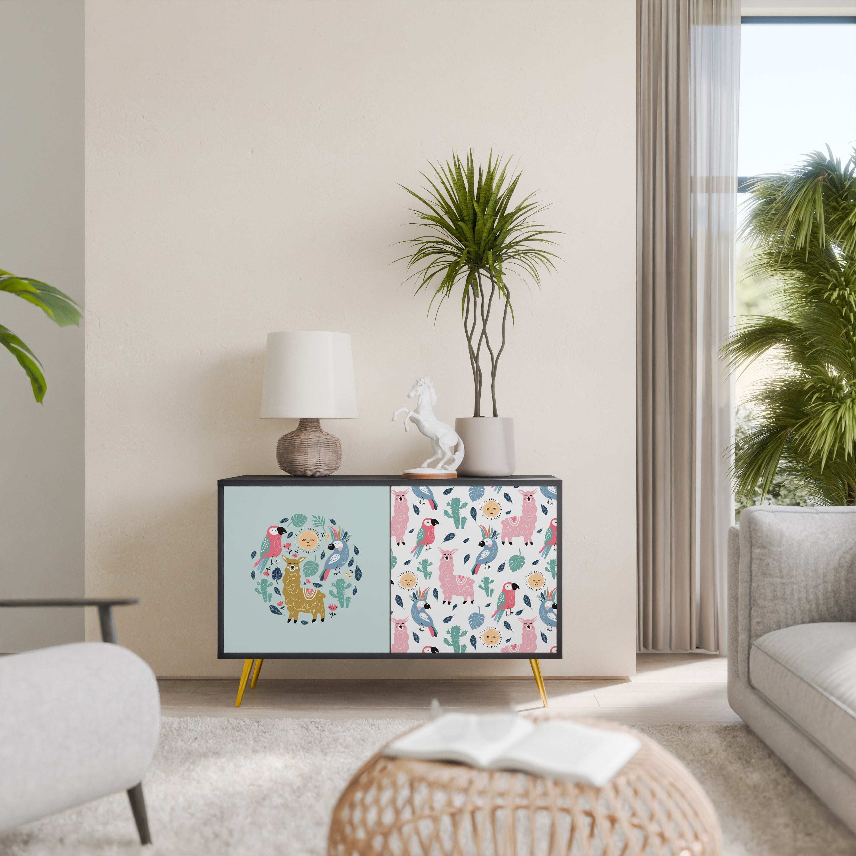 COLORFUL ALPACAS 2-Door Sideboard in Black Finish