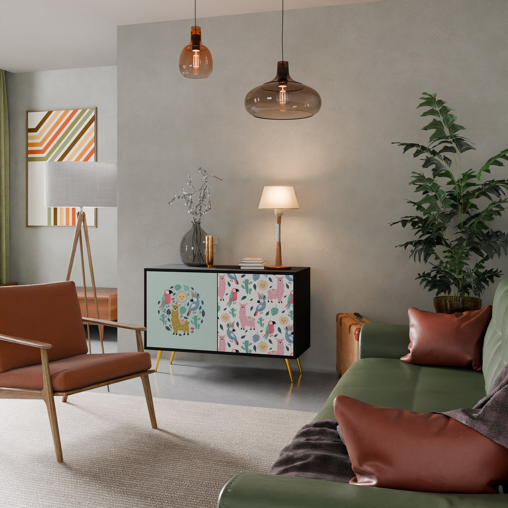 Aparador de 2 puertas COLORFUL ALPACAS en acabado negro