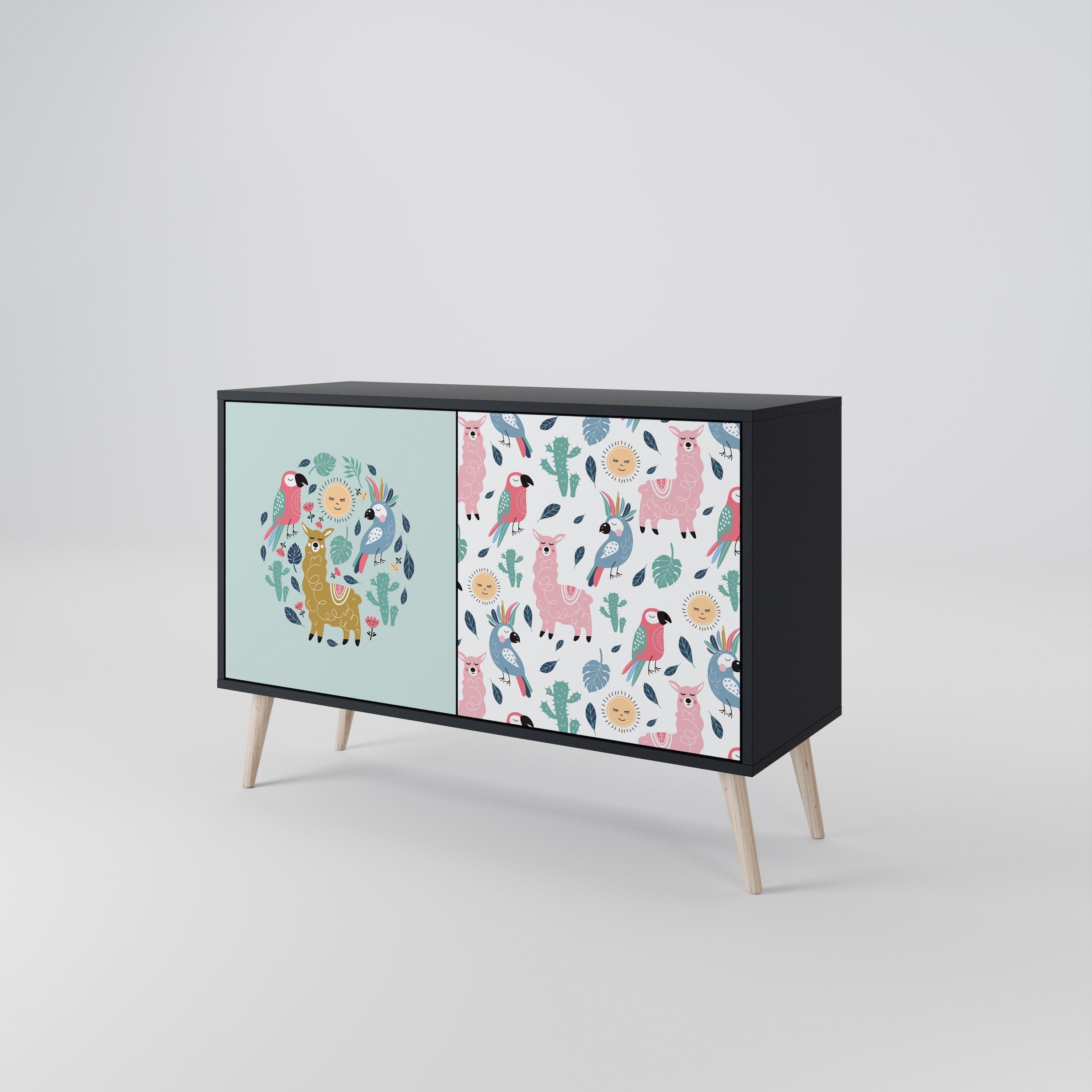 COLORFUL ALPACAS 2-Door Sideboard in Black Finish