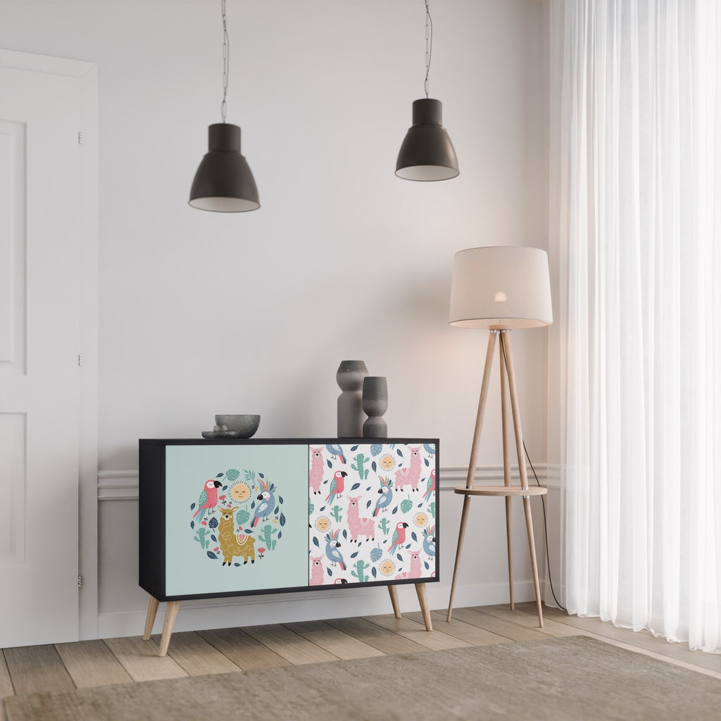 Aparador de 2 puertas COLORFUL ALPACAS en acabado negro