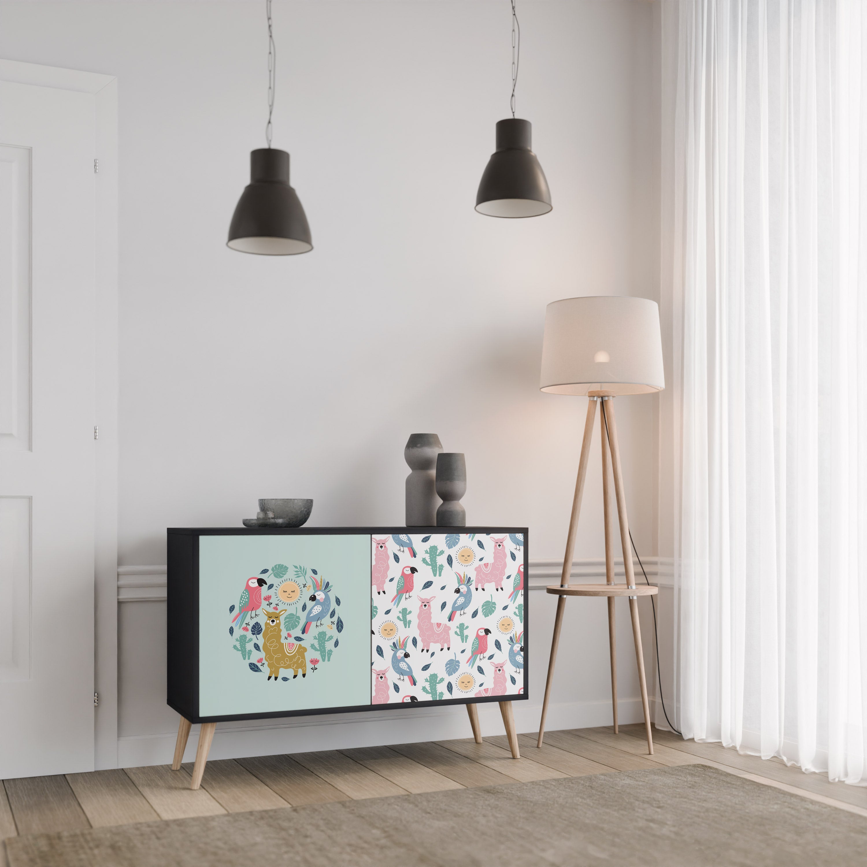 COLORFUL ALPACAS 2-Door Sideboard in Black Finish