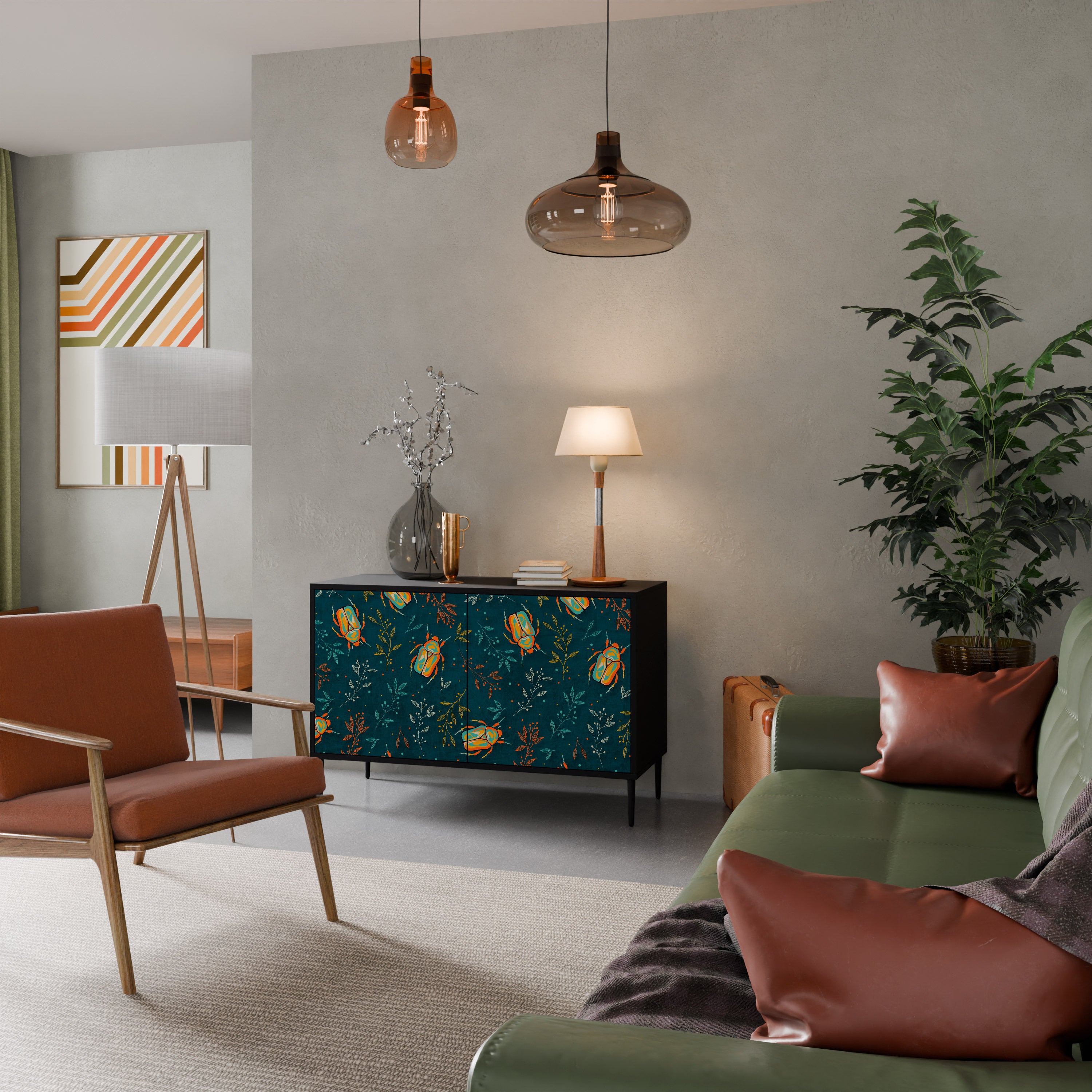 AUTUMN INSECTS 2-Door Sideboard in Black Finish