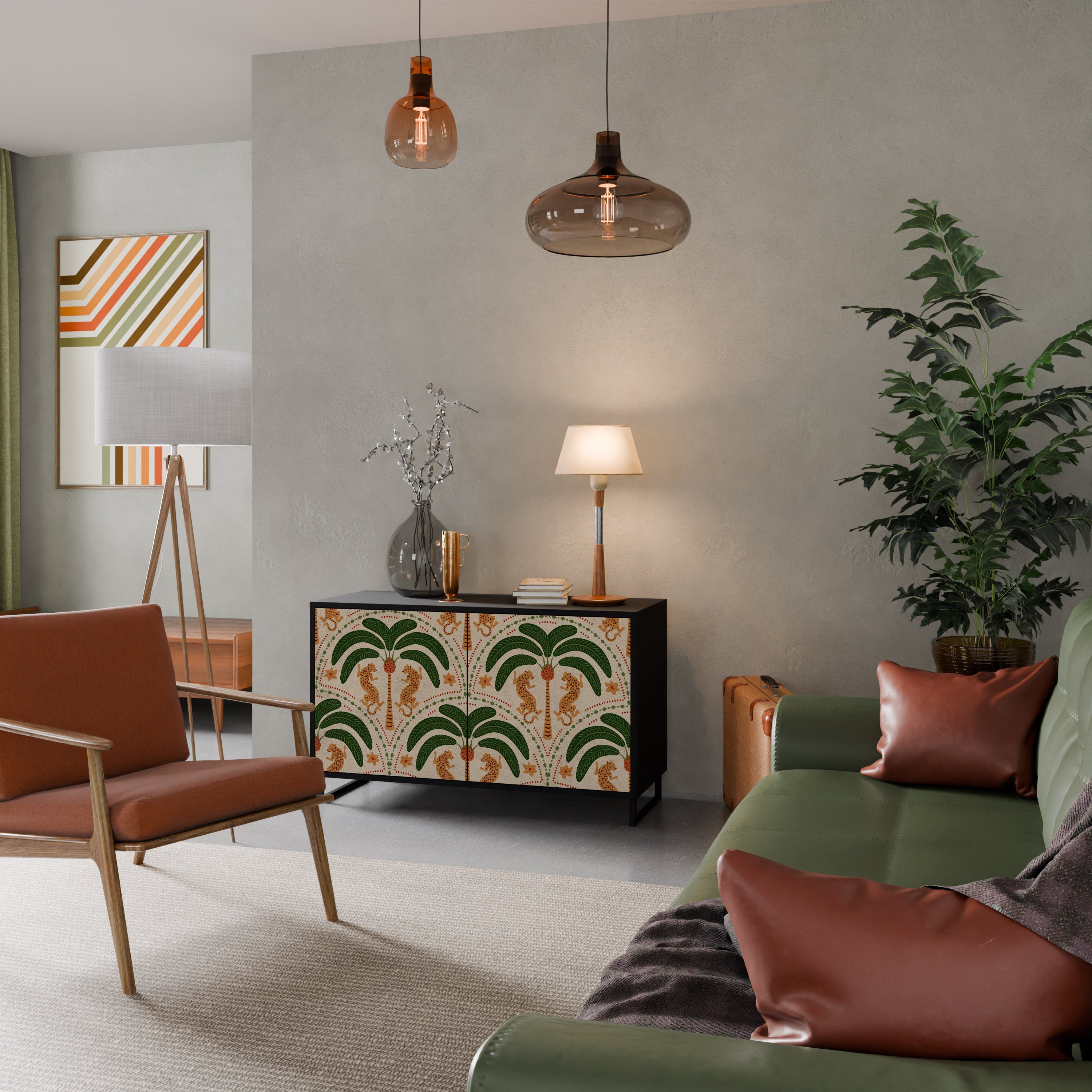 DANCING PREDATORS 2-Door Sideboard in Black Finish