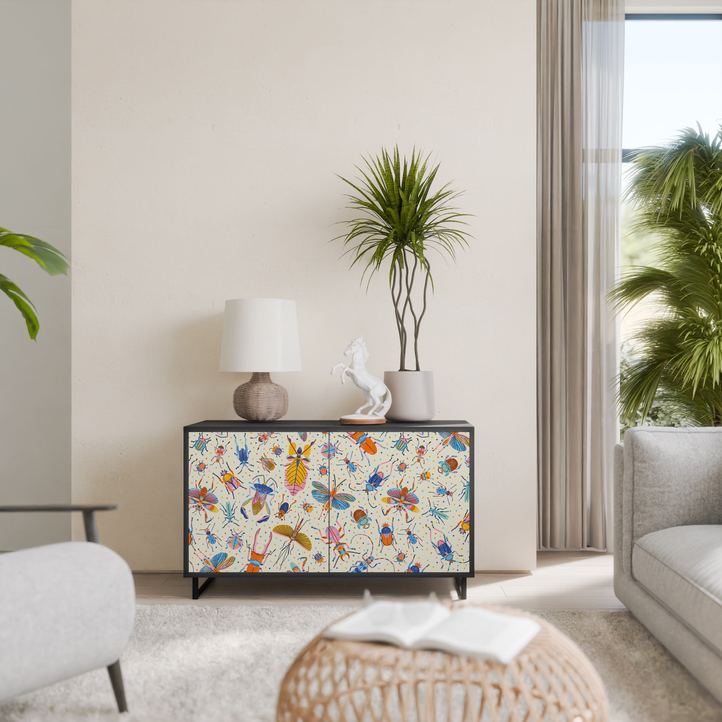 COLORFUL INSECTS 2-Door Sideboard in Black Finish