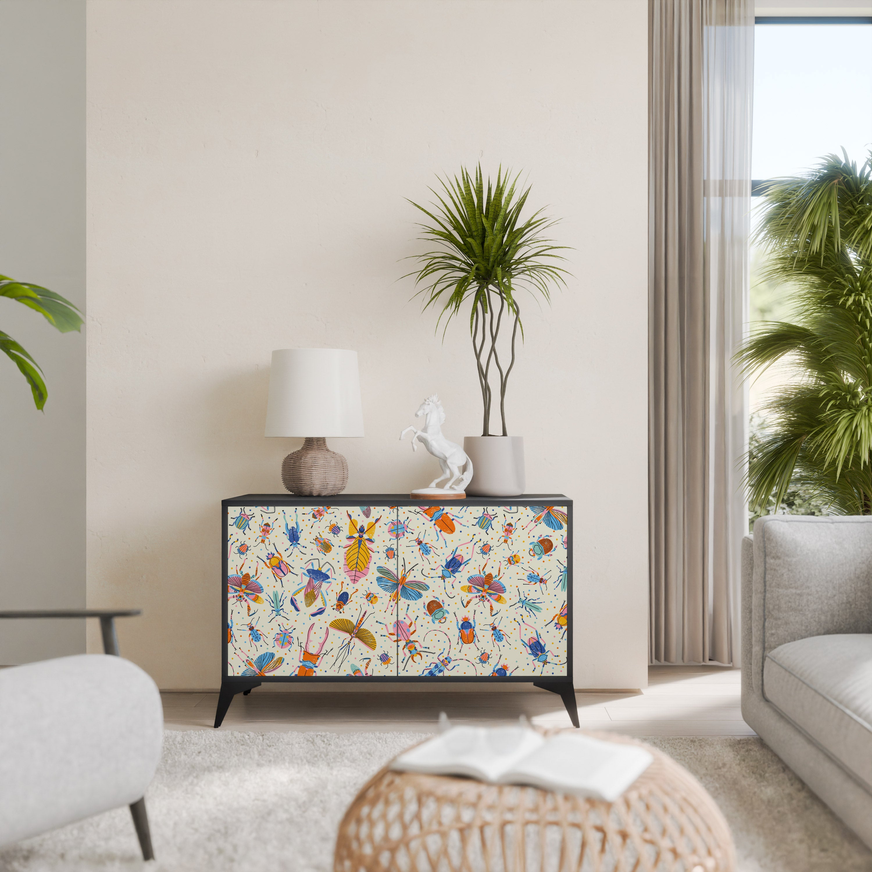 COLORFUL INSECTS 2-Door Sideboard in Black Finish