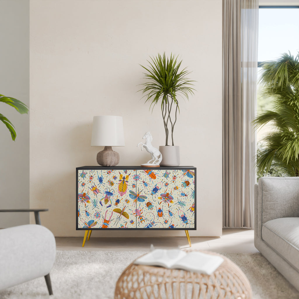 Aparador de 2 puertas COLORFUL INSECTS en acabado negro