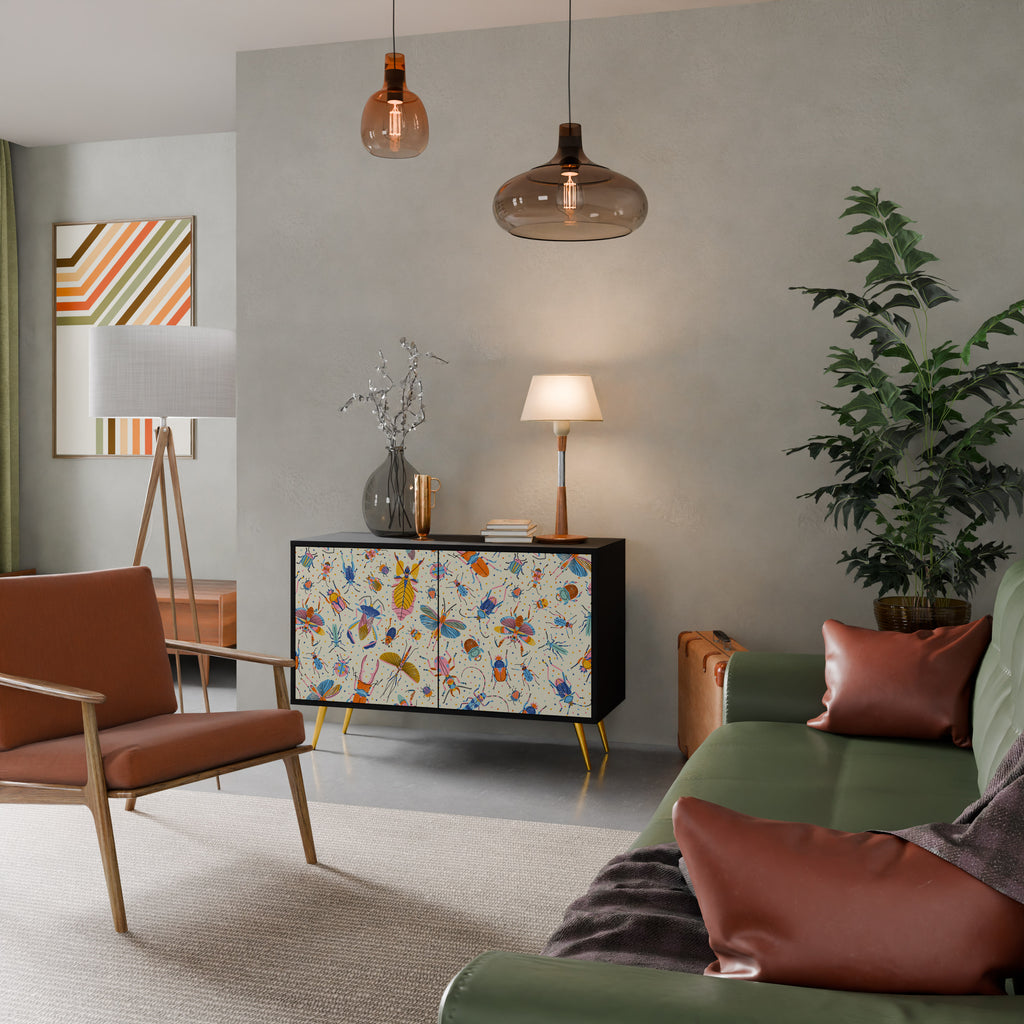 Aparador de 2 puertas COLORFUL INSECTS en acabado negro