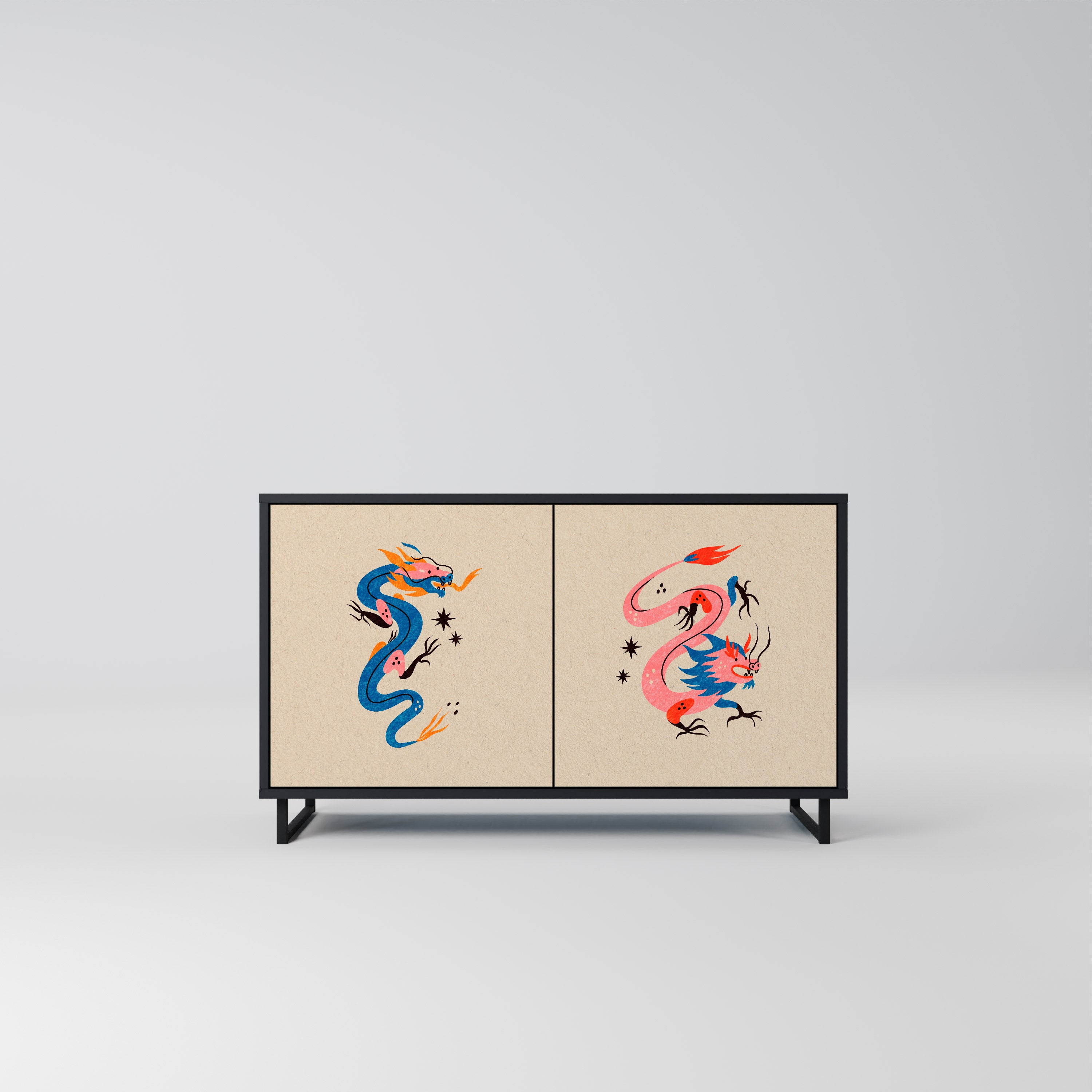 MYTHOLOGICAL CREATURES 2-Door Sideboard in Black Finish