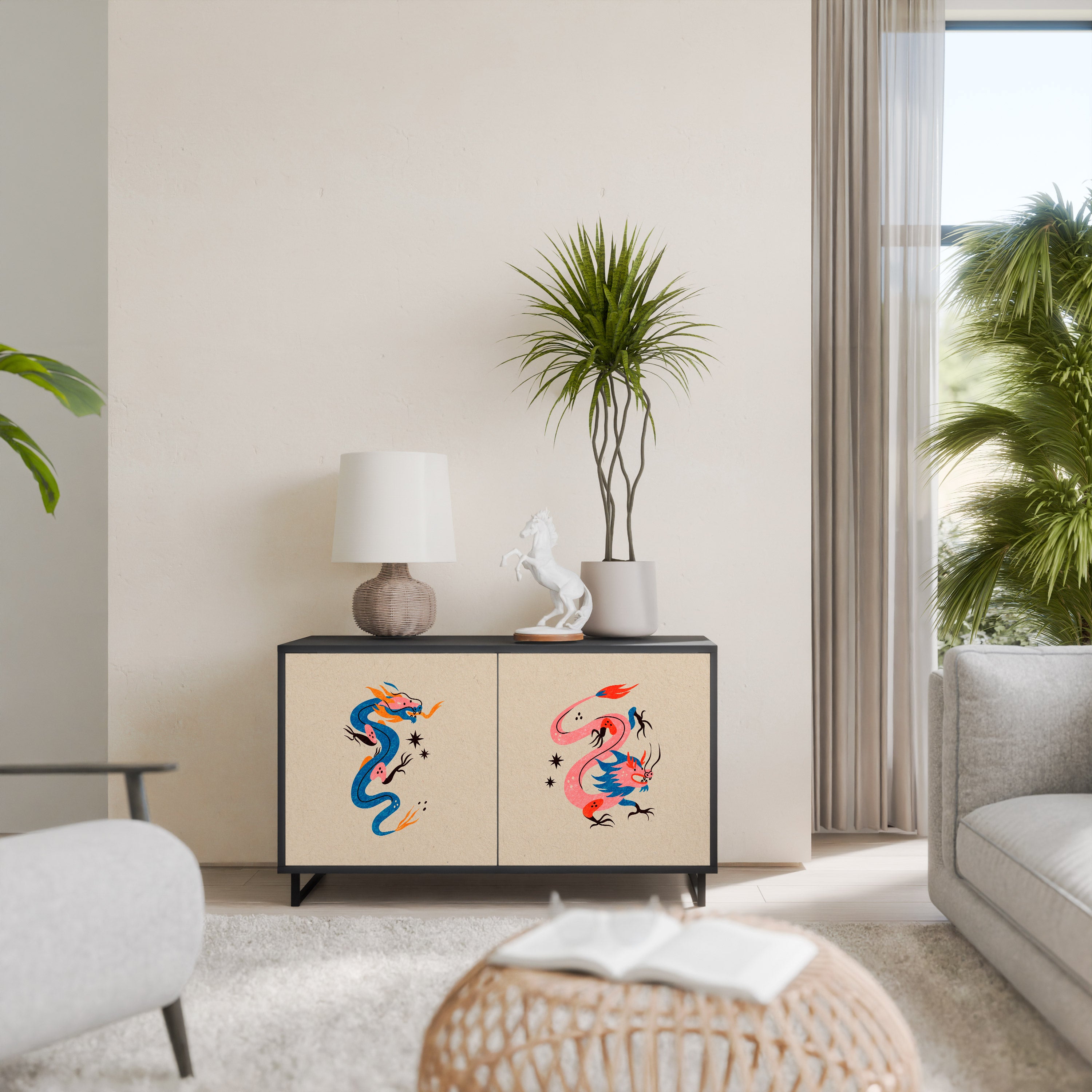 MYTHOLOGICAL CREATURES 2-Door Sideboard in Black Finish