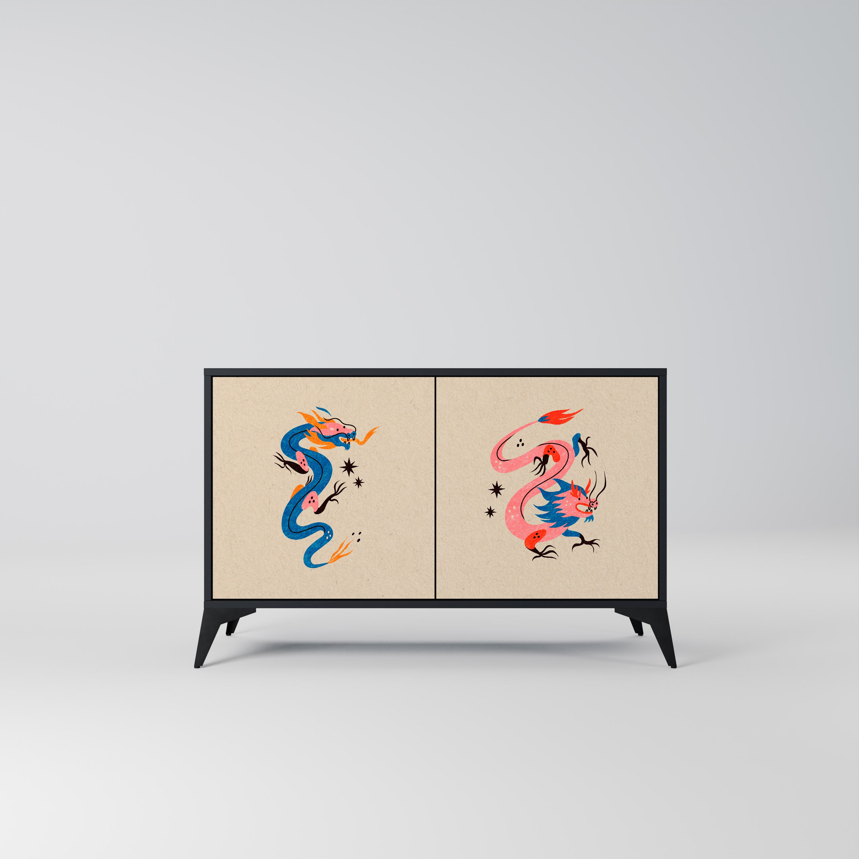 MYTHOLOGICAL CREATURES 2-Door Sideboard in Black Finish