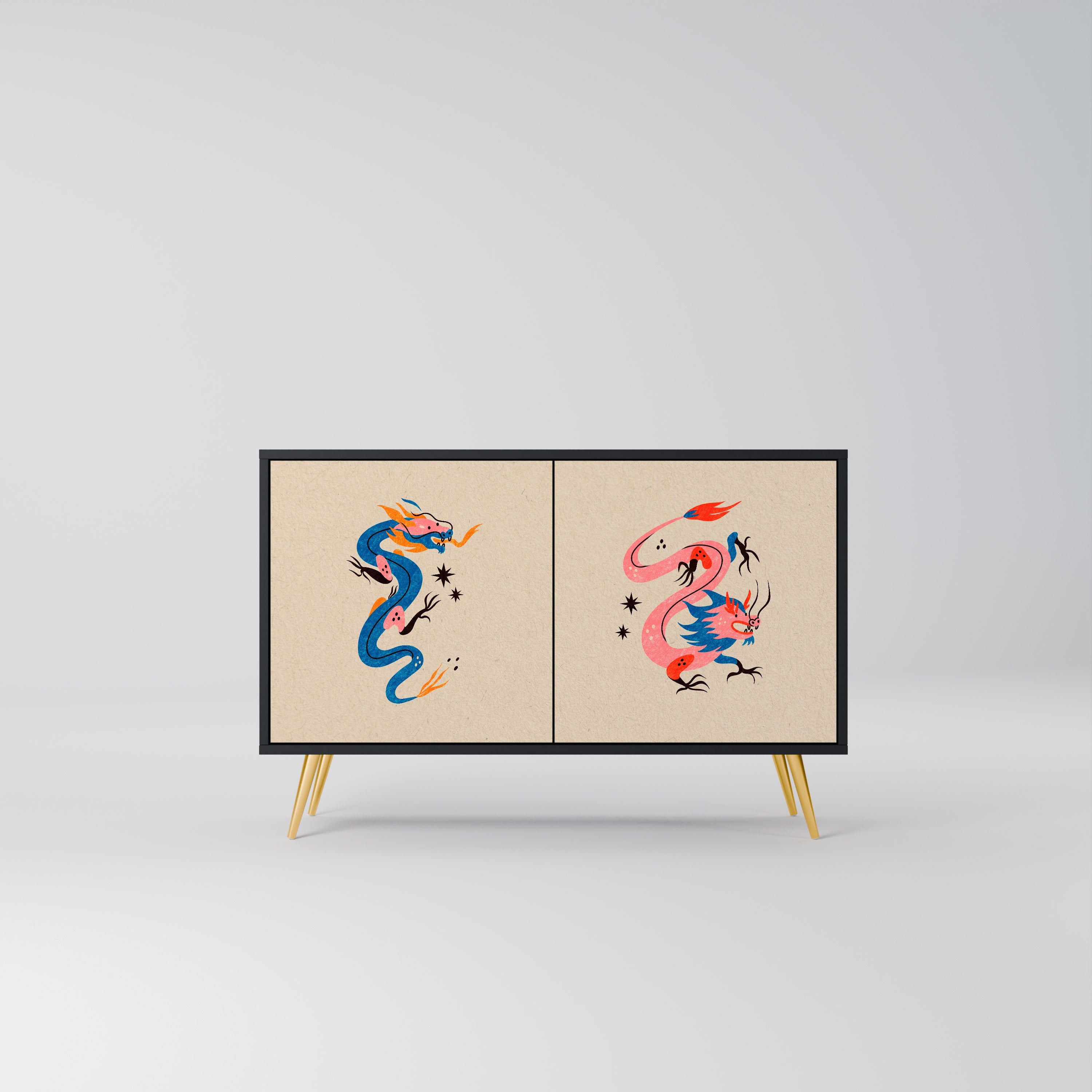 MYTHOLOGICAL CREATURES 2-Door Sideboard in Black Finish