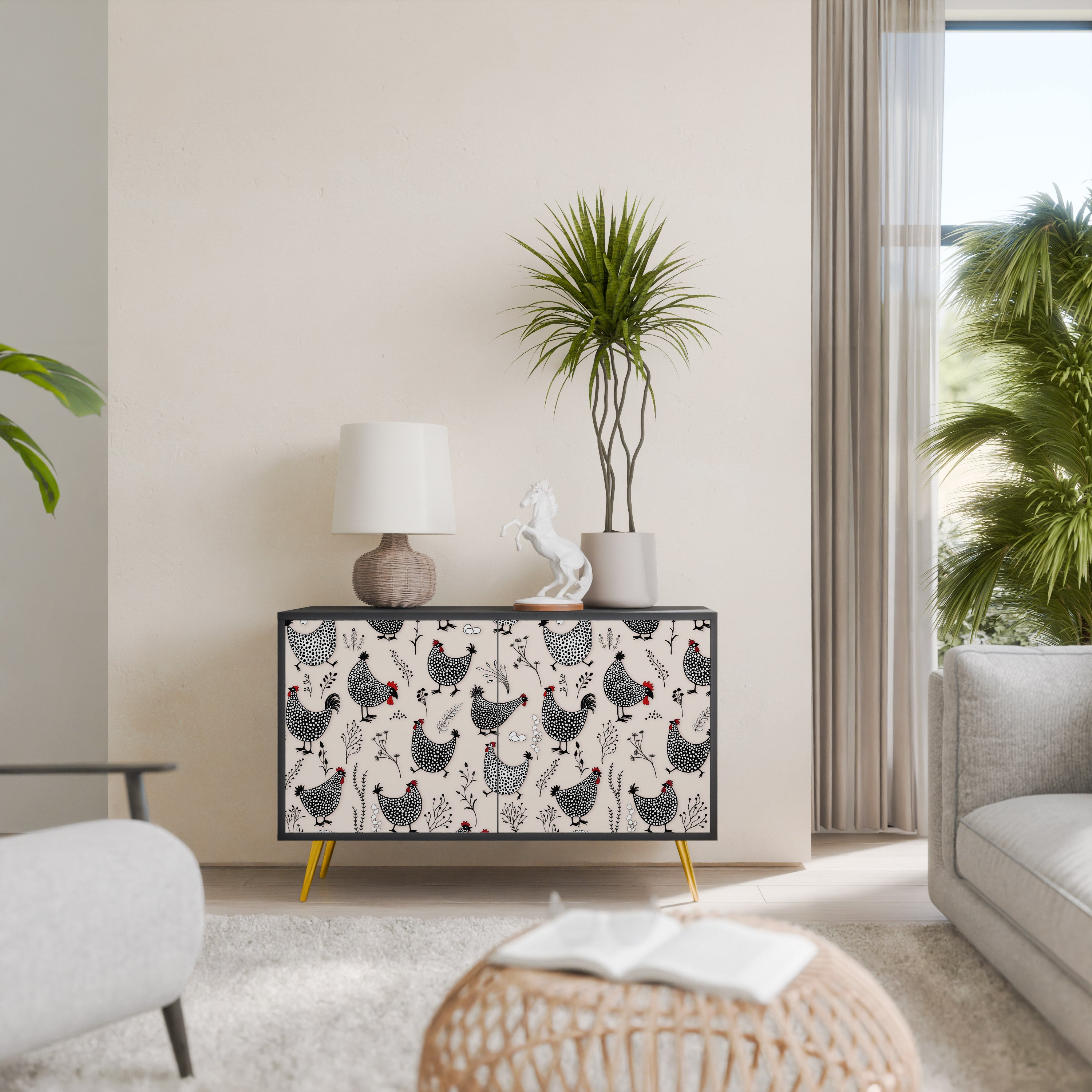 HAPPY HENS 2-Door Sideboard in Black Finish