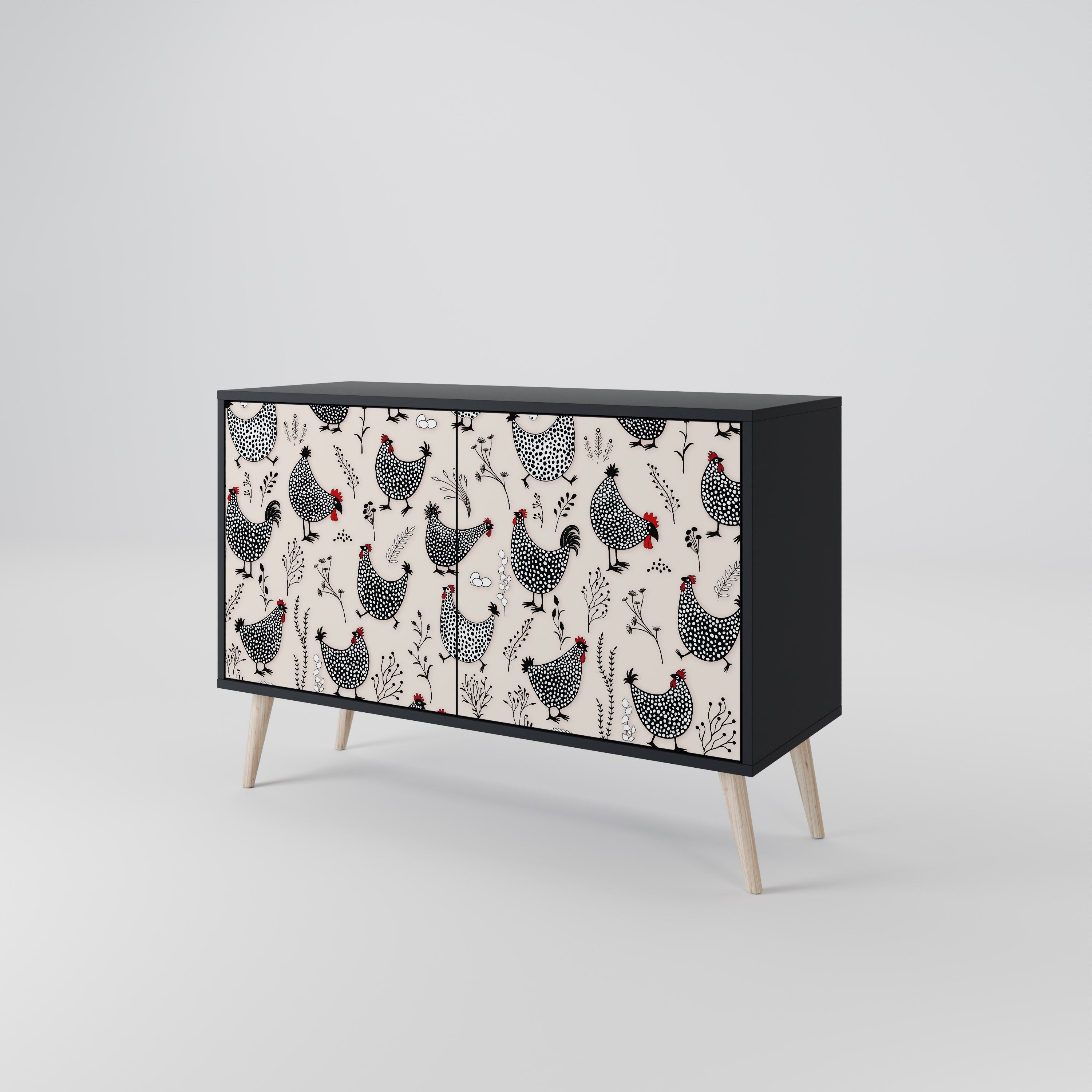 HAPPY HENS 2-Door Sideboard in Black Finish