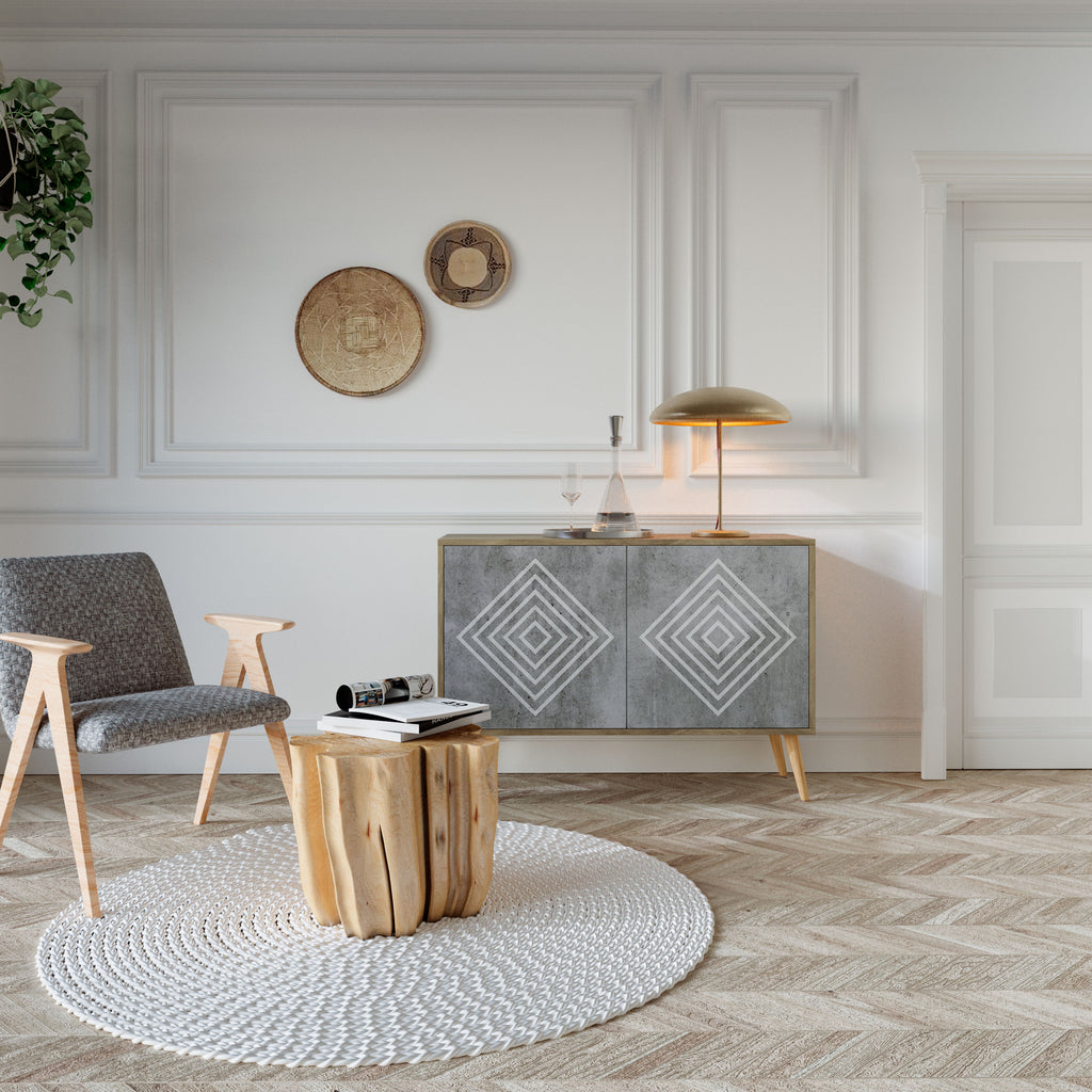 Aparador de 2 puertas POLYGONAL ARTISTRY con efecto roble