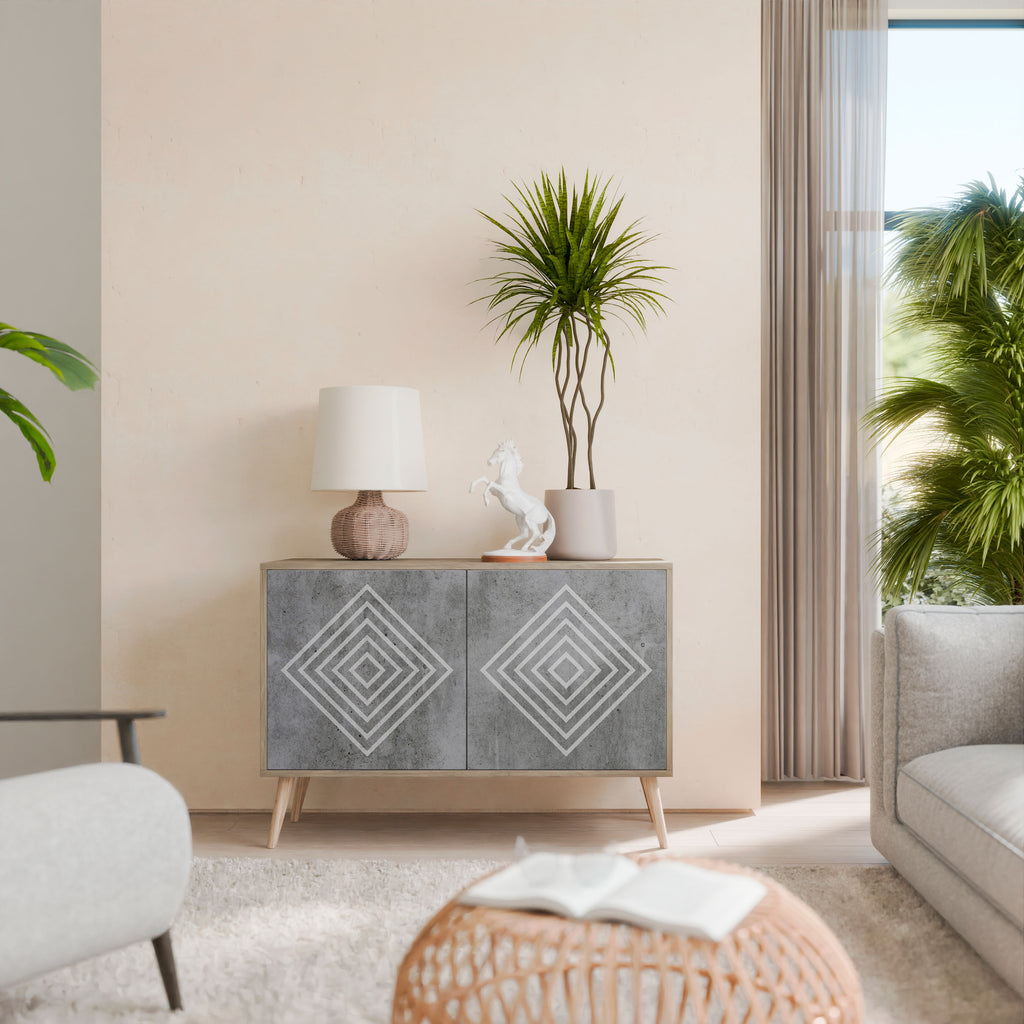 Aparador de 2 puertas POLYGONAL ARTISTRY con efecto roble