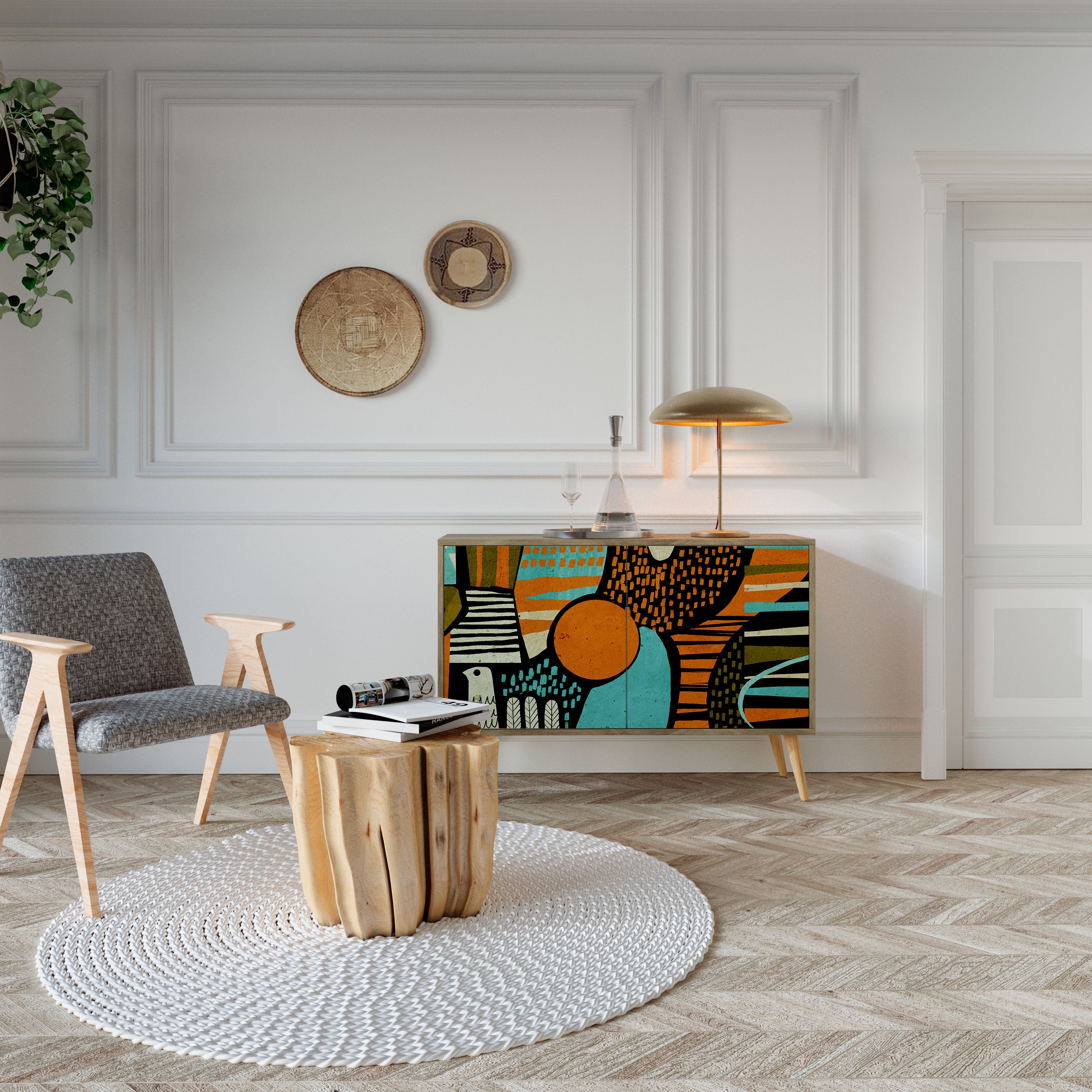 Aparador de 2 puertas GEODE GLIMMER efecto roble