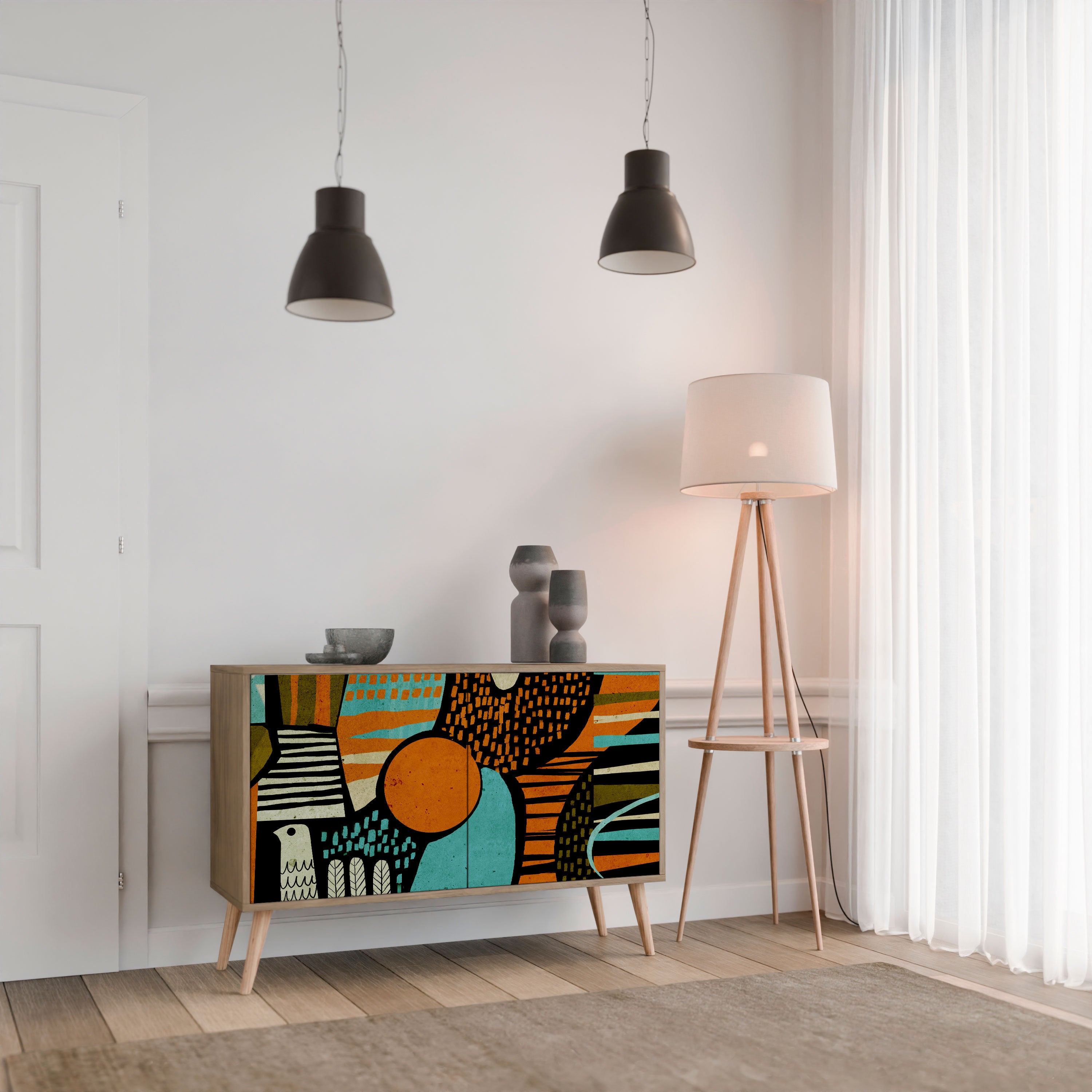 Aparador de 2 puertas GEODE GLIMMER efecto roble