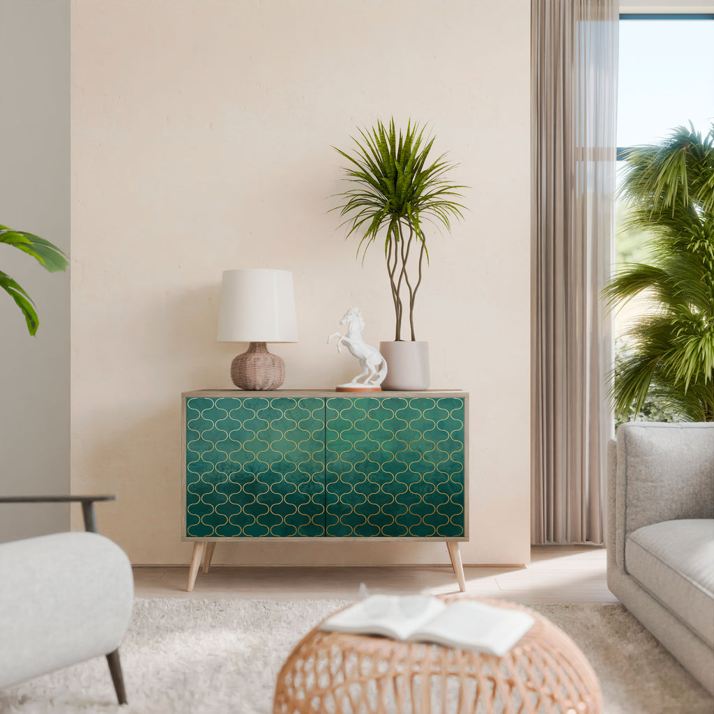 Aparador de 2 puertas TESSELATED GREENERY con efecto roble