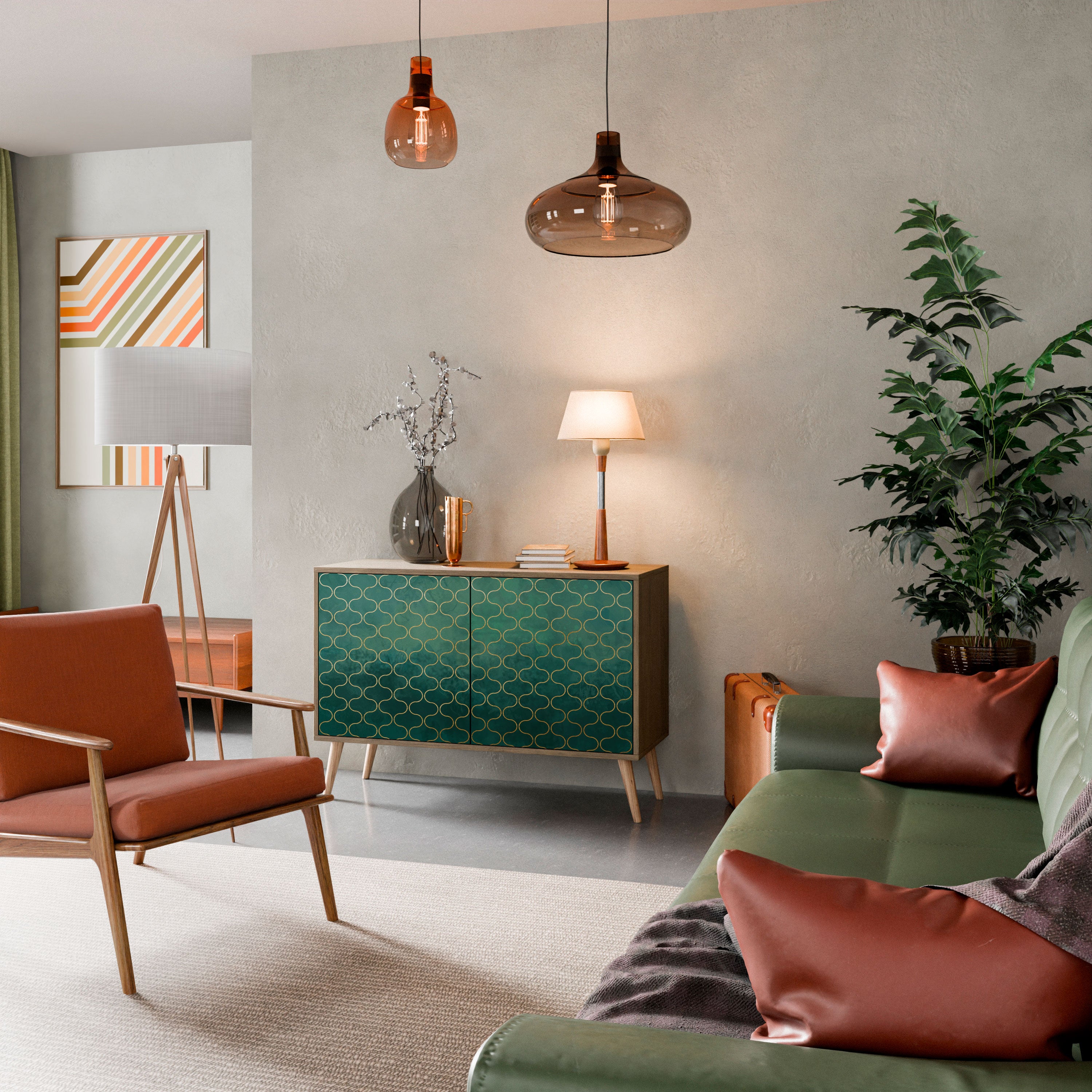 Aparador de 2 puertas TESSELATED GREENERY con efecto roble