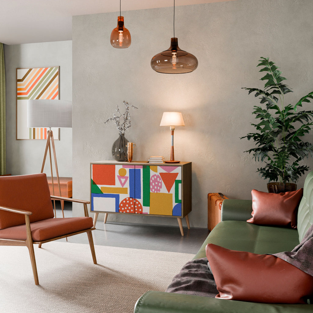 Aparador GEOMETRIC GLIMMER de 2 puertas con efecto roble